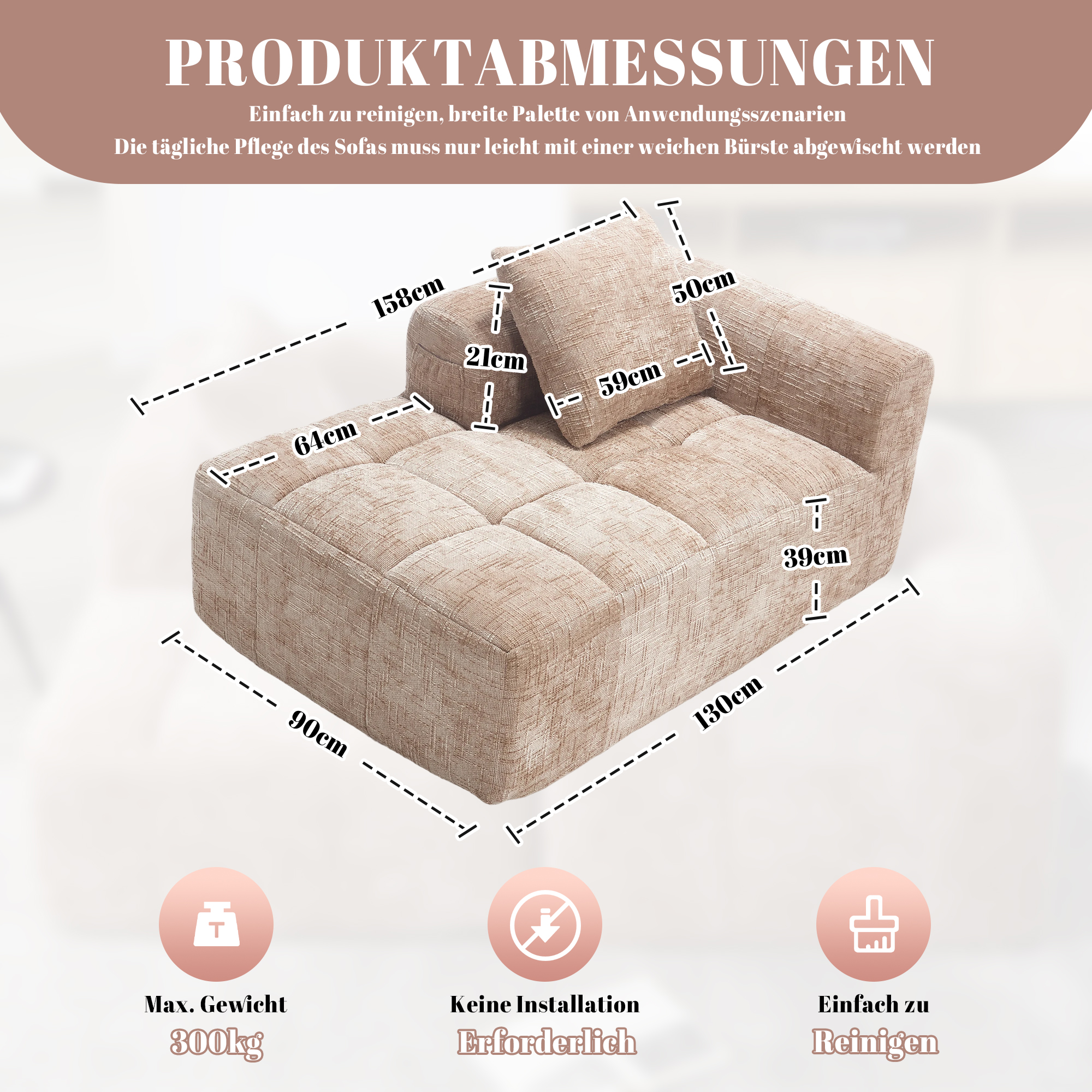 Bequemes Chaiselongue-Sofa, kein Zusammenbau erfor