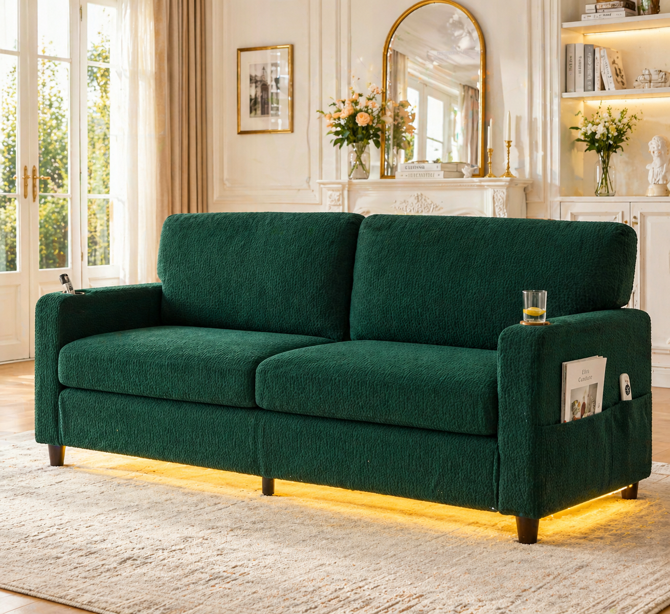 Moderner 2-Personen Tissu-Sofa mit USB-C, LED-A