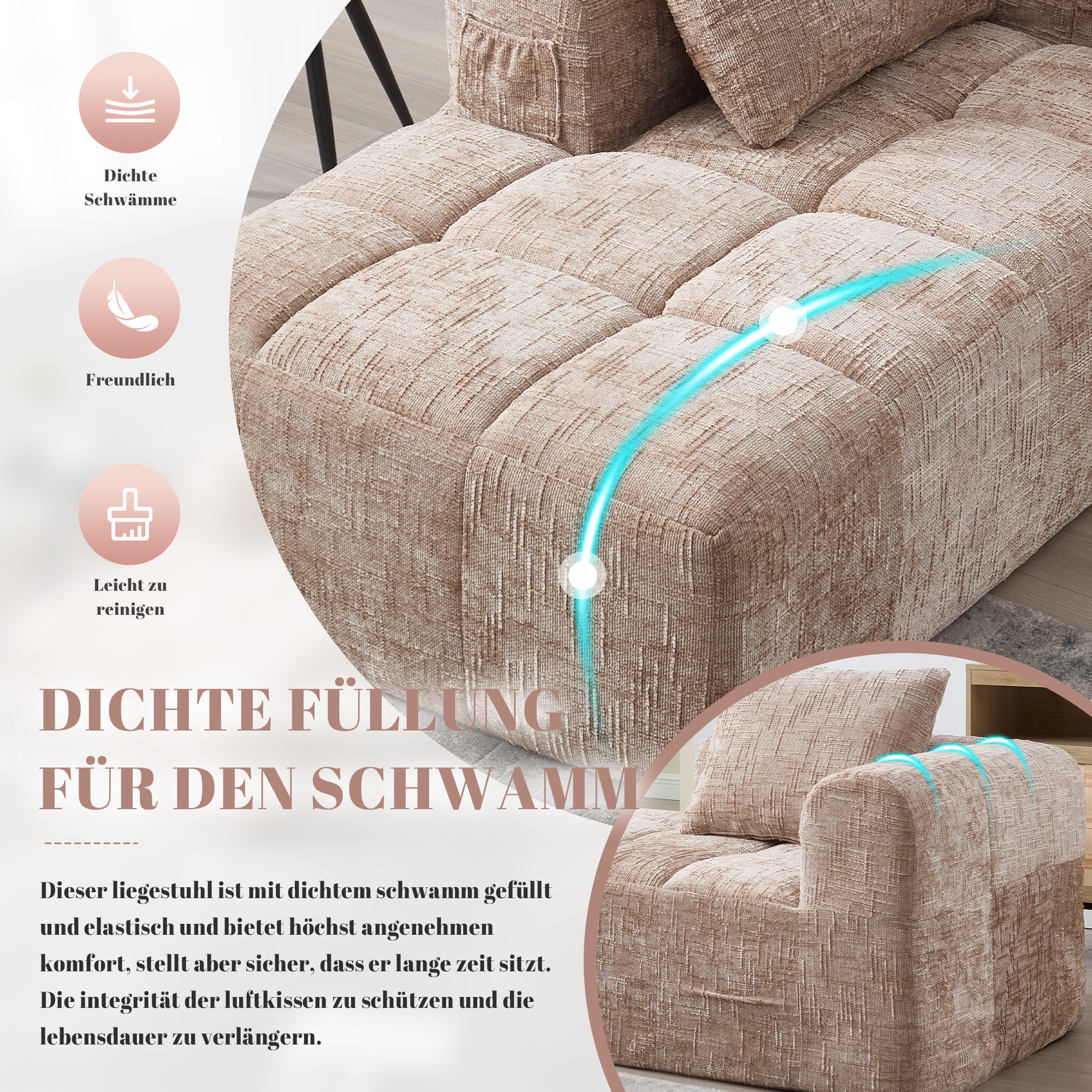 Bequemes Chaiselongue-Sofa, kein Zusammenbau erfor