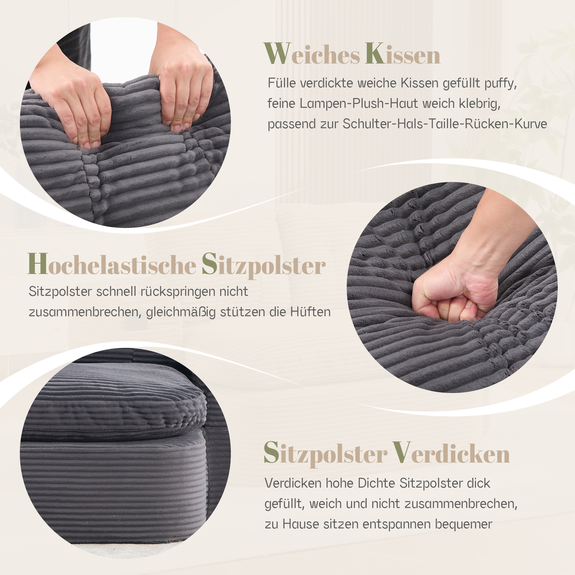 Fauteuil de relaxation 2 place en velours côtelé Gris Foncé 🪑 - points forts 1