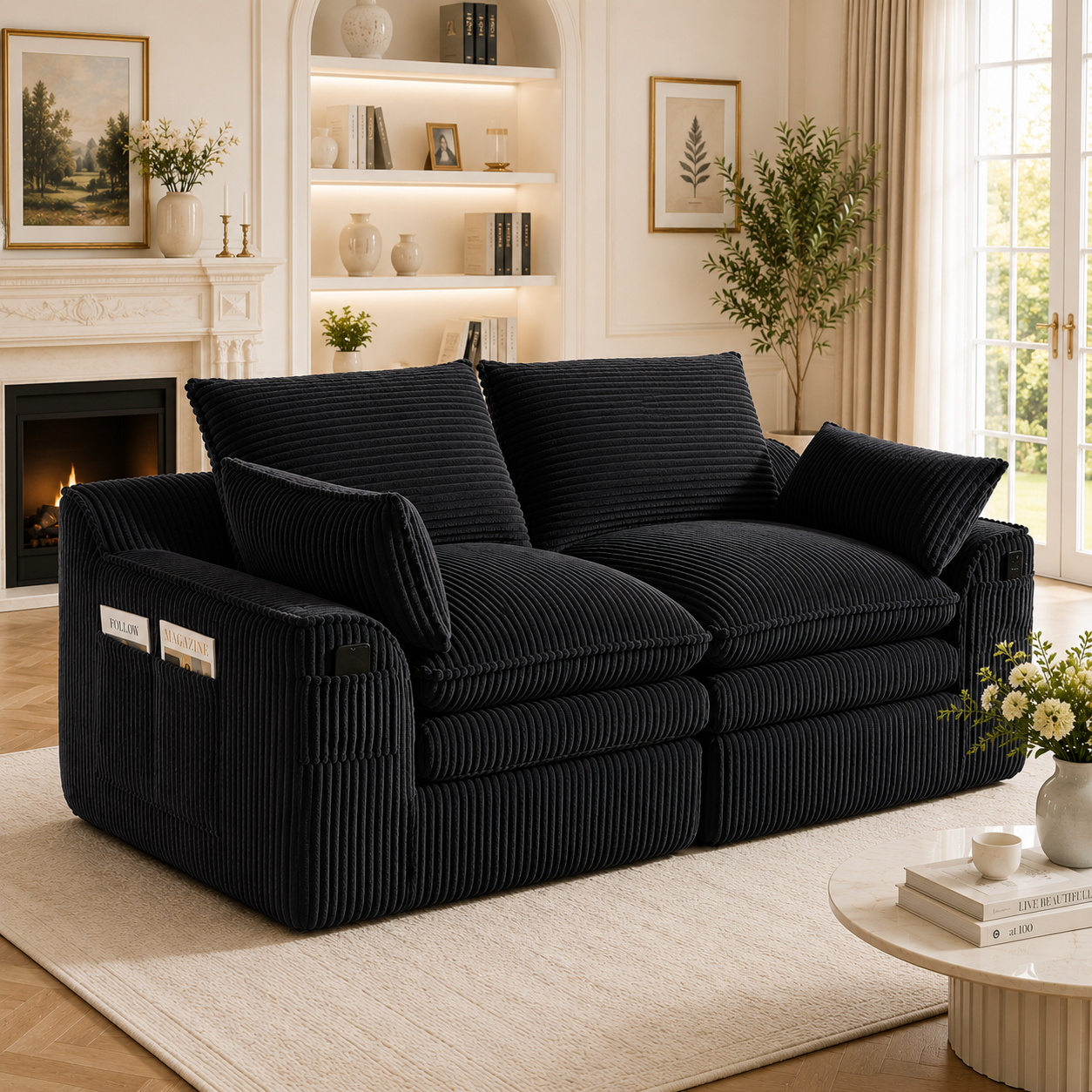 Modulares 2-Sitzer Cordsofa – mit Kissen und zwei 