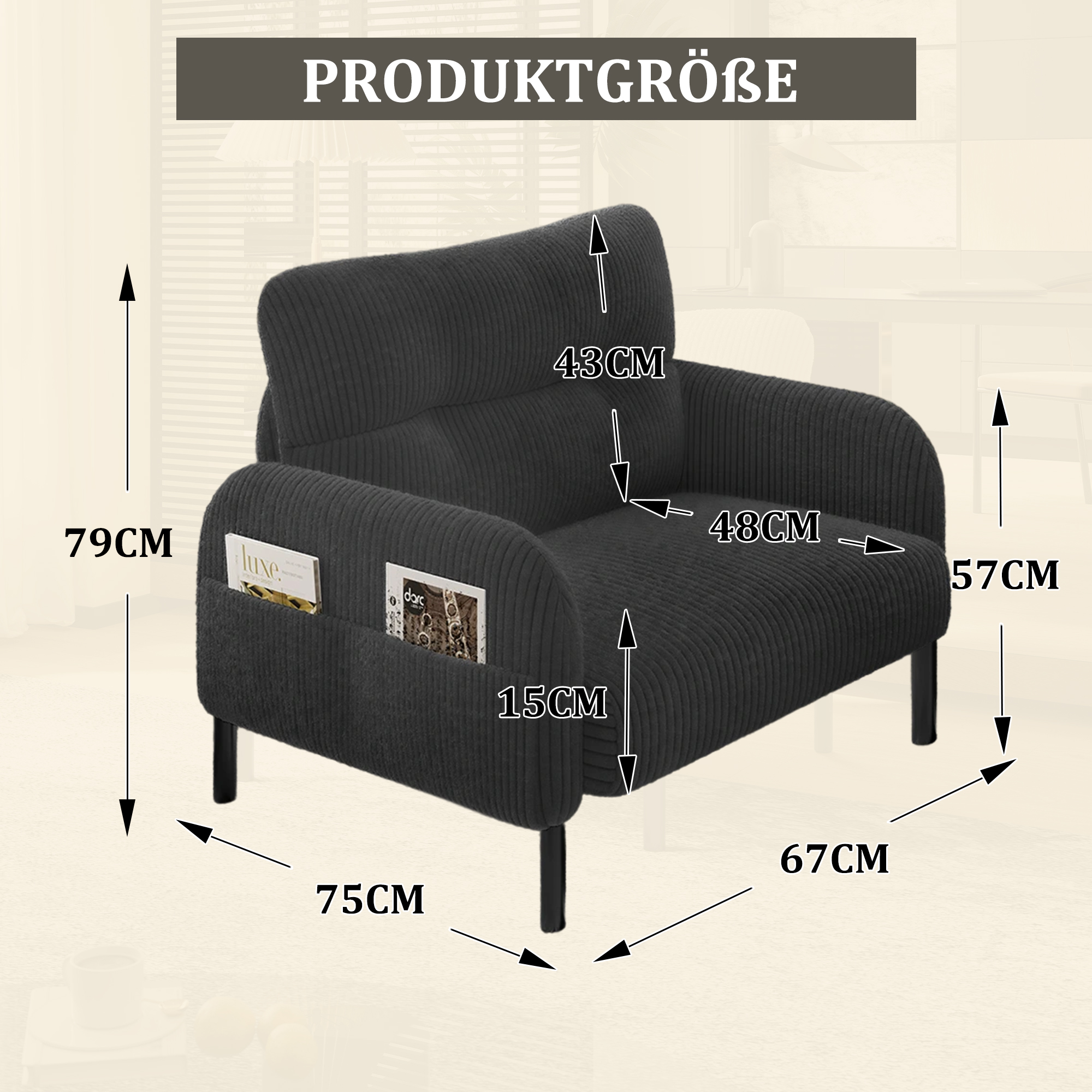 Dimensions du fauteuil d'appoint