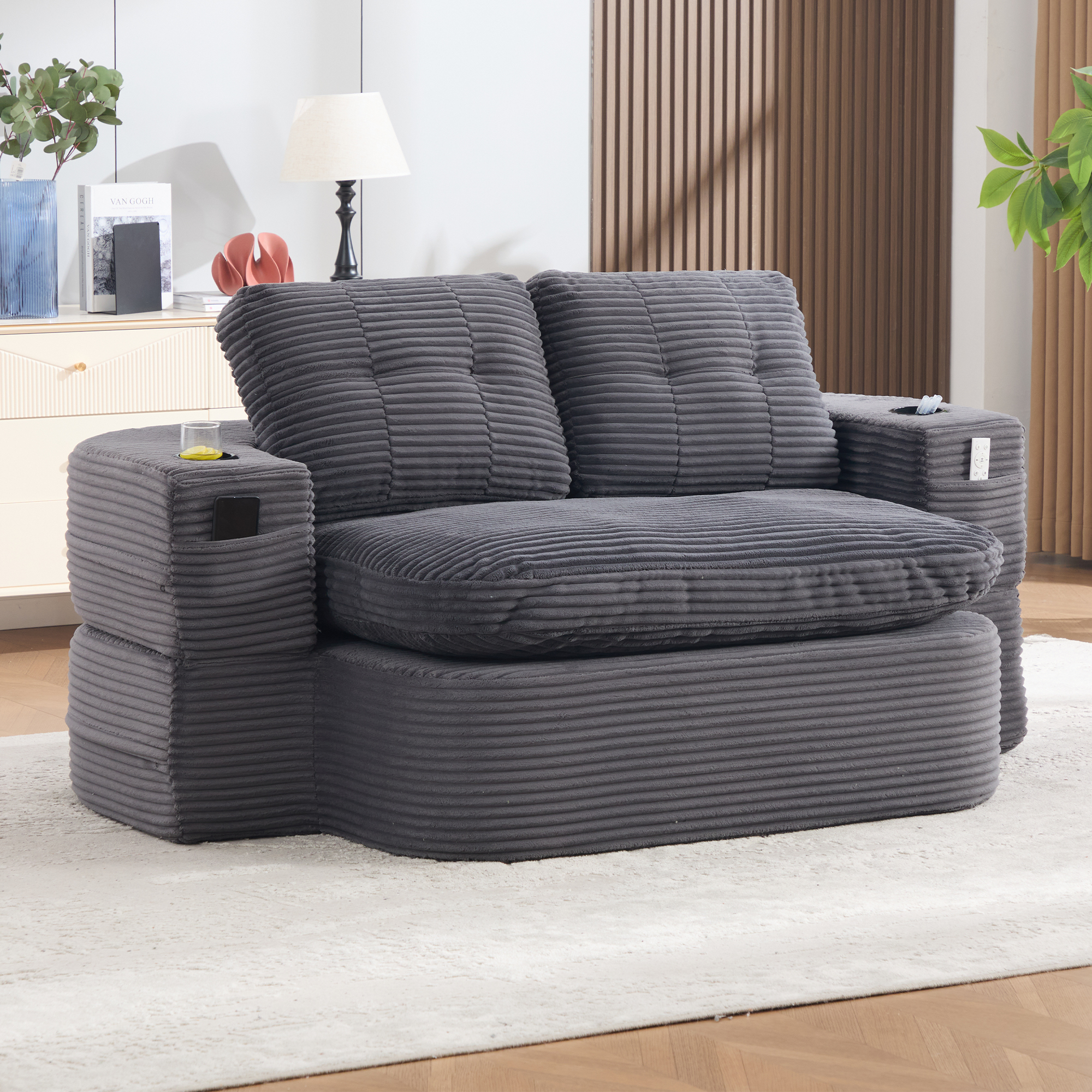 Schlafsessel 2-in-1 aus Cord, Schlafsofa mit Liege