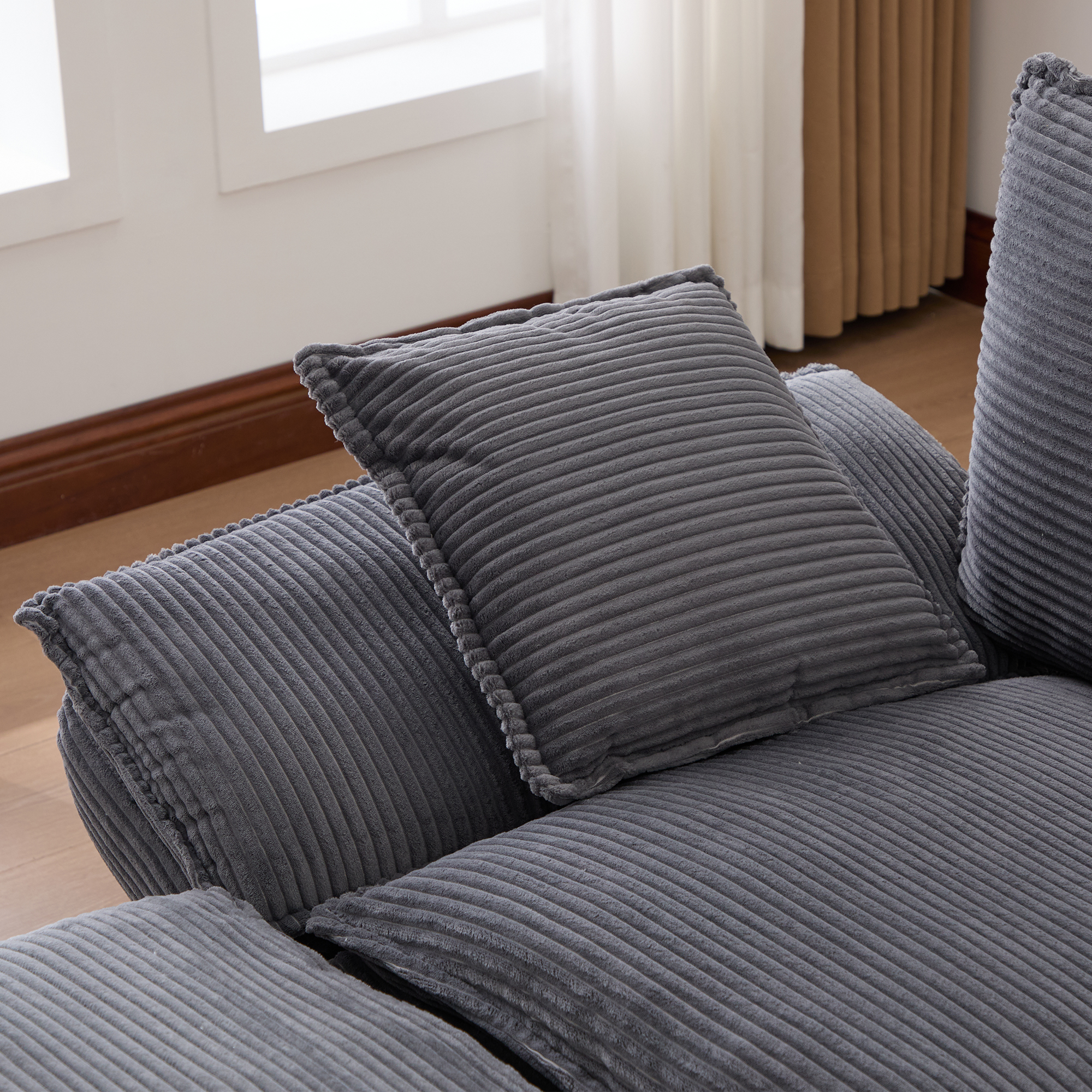 Canapé modulable 2 places 190 x 132 x 84 cm, avec coffre sous l’assise, pouf, ports USB/USB-C et prise électrique, Velours côtelé, gris foncé - vue principale 1