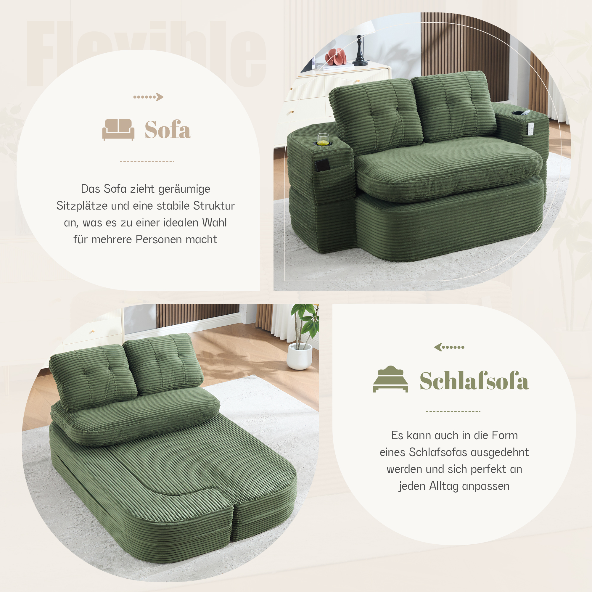 Fauteuil de relaxation 2 place en velours côtelé Émeraude 🪑 - points forts 1