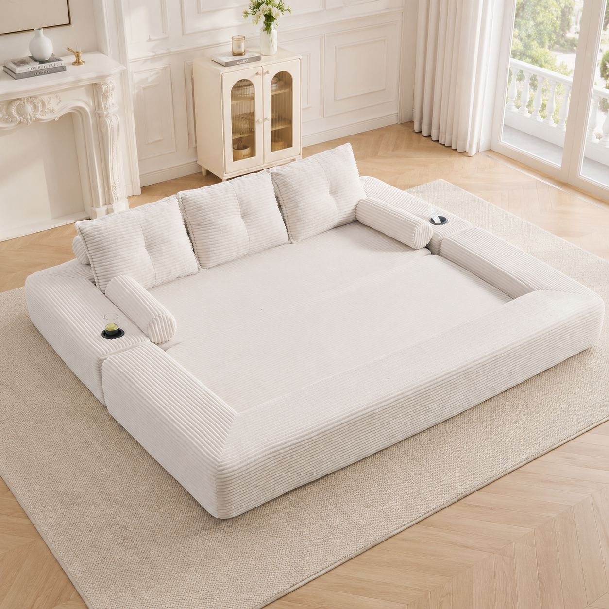 Cord-Klappsofa für 3 Pers., hochdichter Schaum-Fed