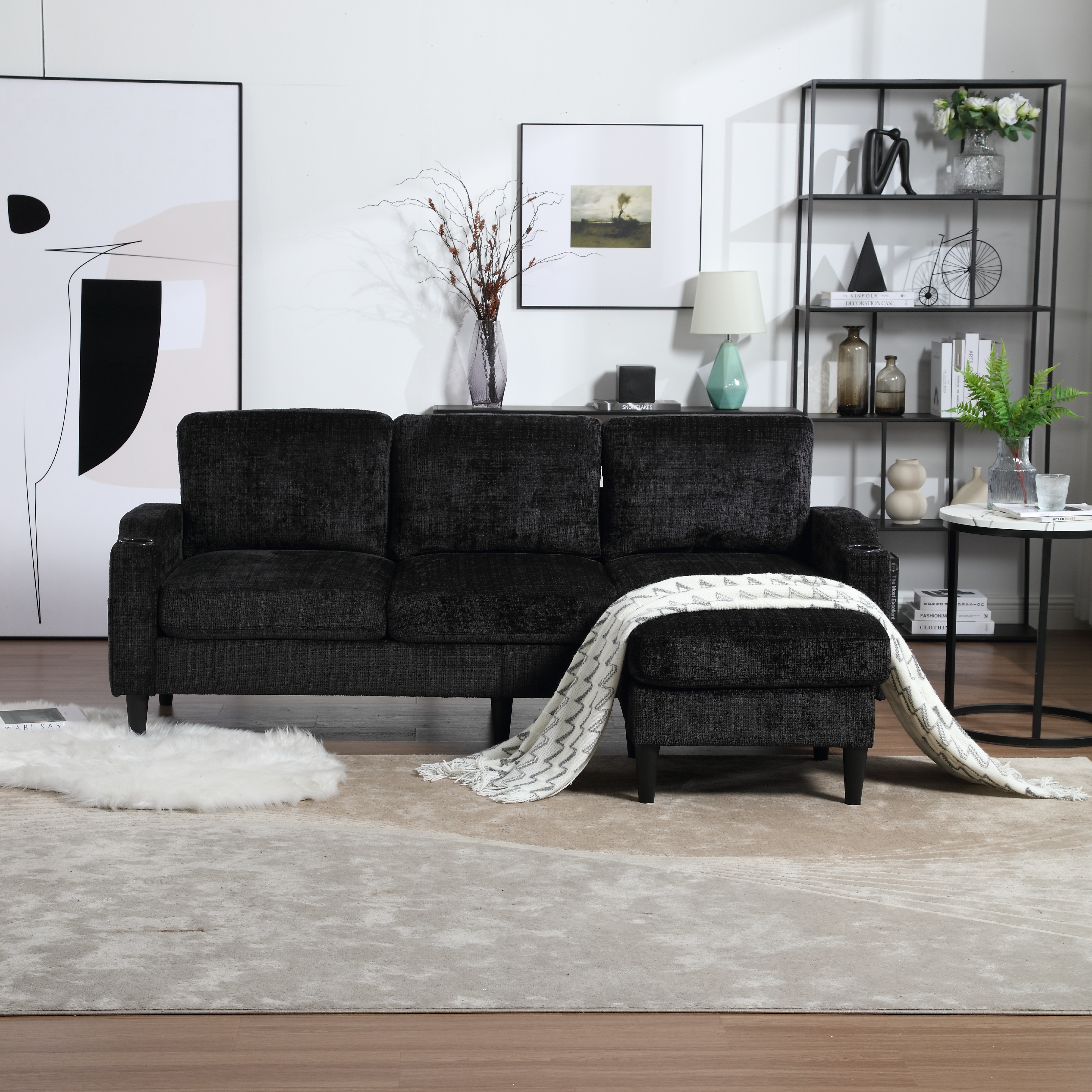 Canapé 4 places avec ottoman et rangement - vue 4