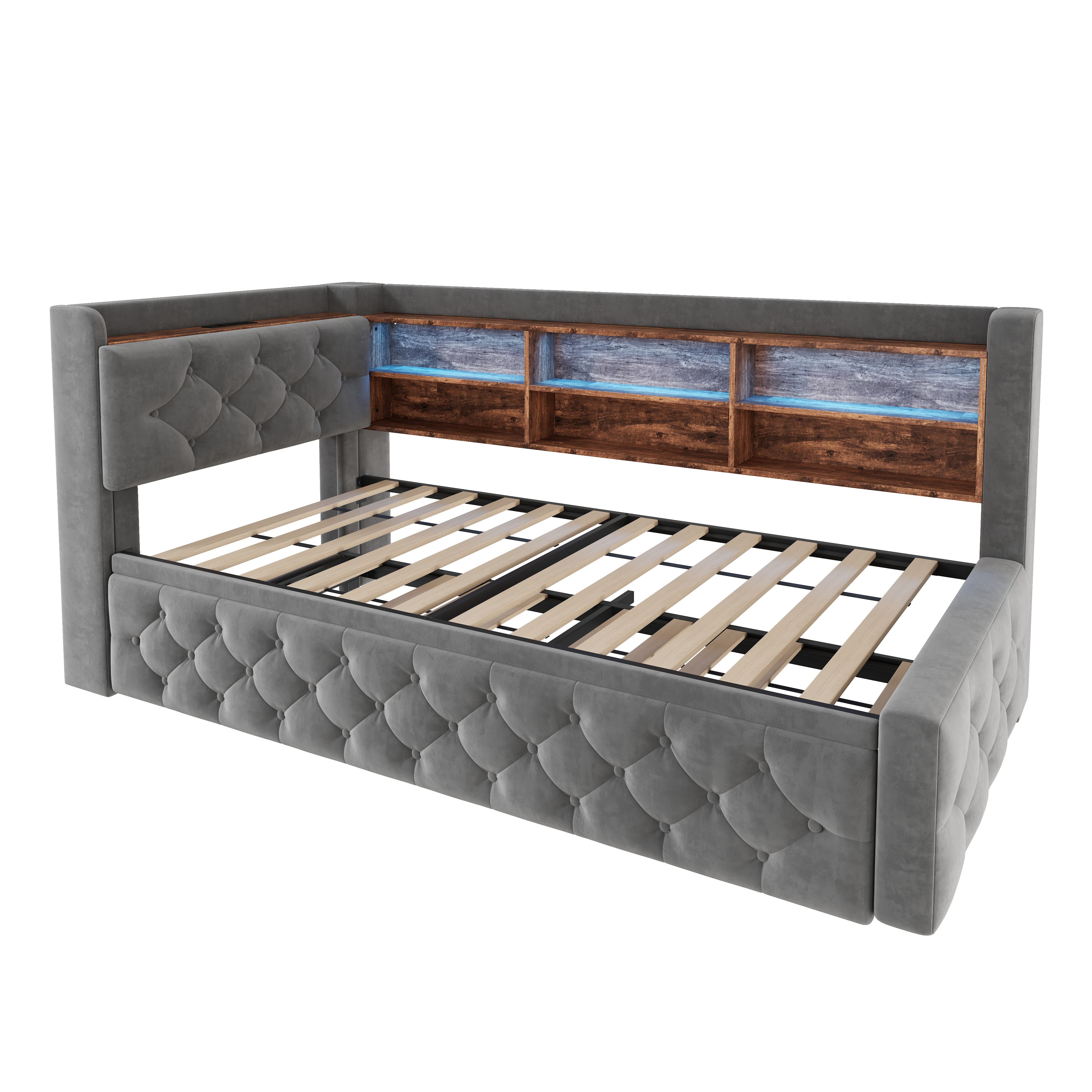 Canapé-lit escamotable 90x190 cm en velours gris a - image 7