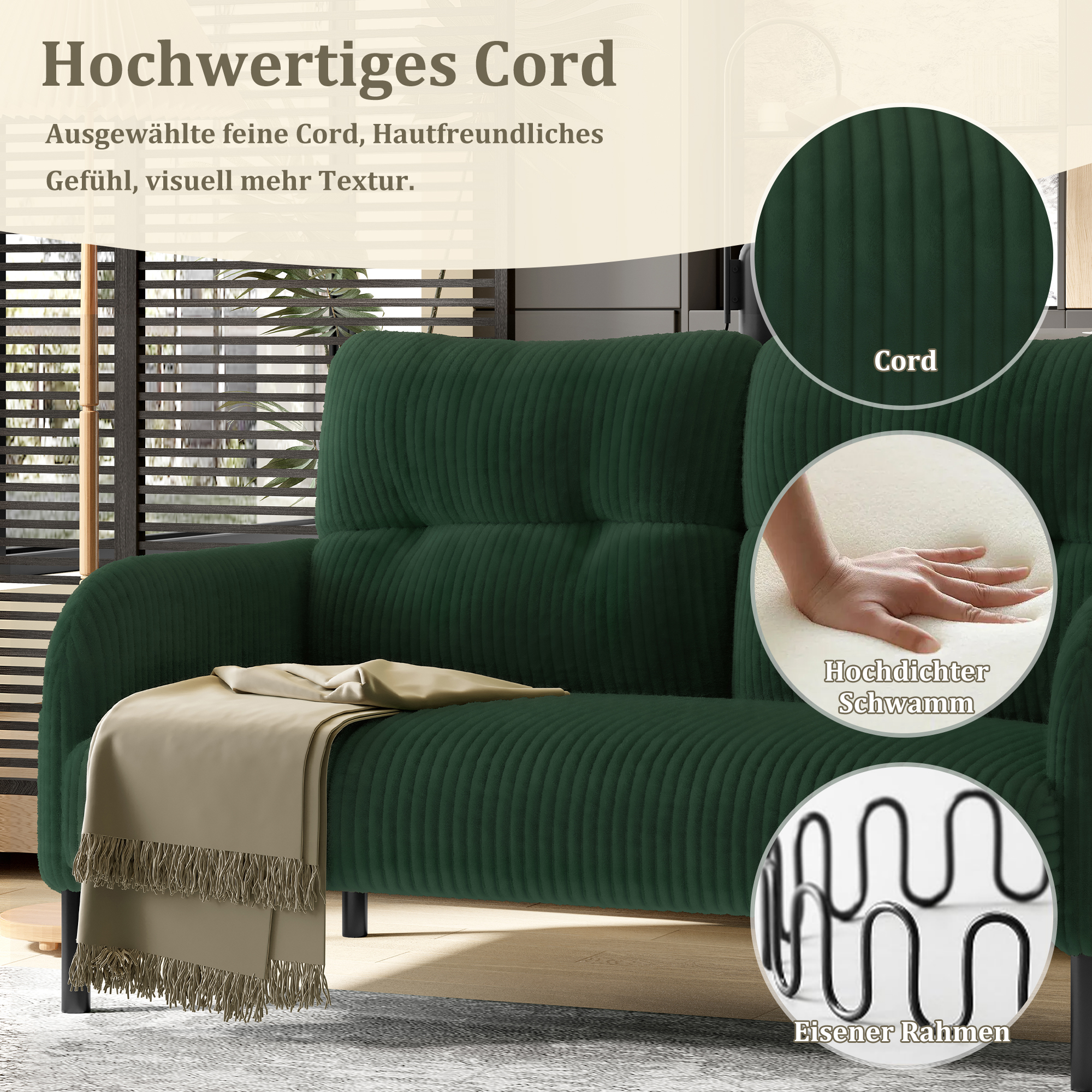Cord-Zweisitzer mit Komfortpolsterung Hohe Rückenl