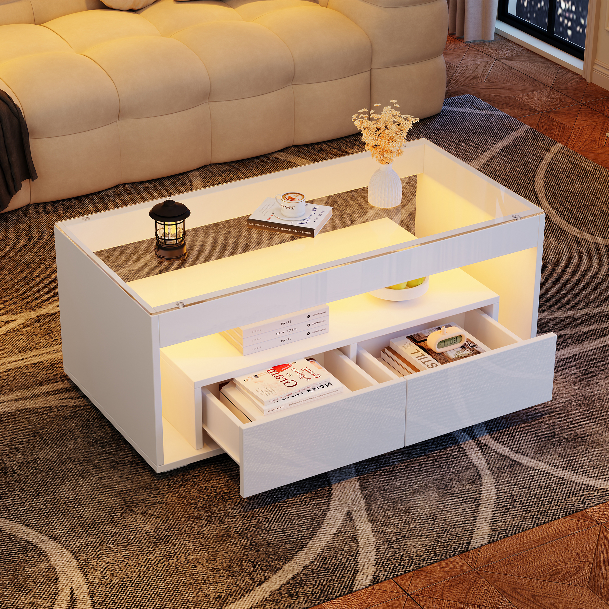 100*50*40cm Moderner Couchtisch mit LED-Licht, rec
