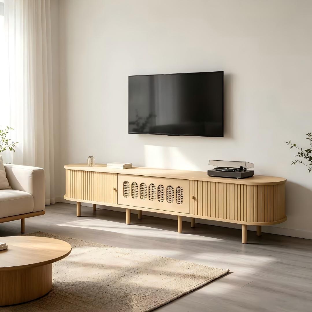 180*40*40cm Ovaler TV-Ständer in helle Holzfarbe, 