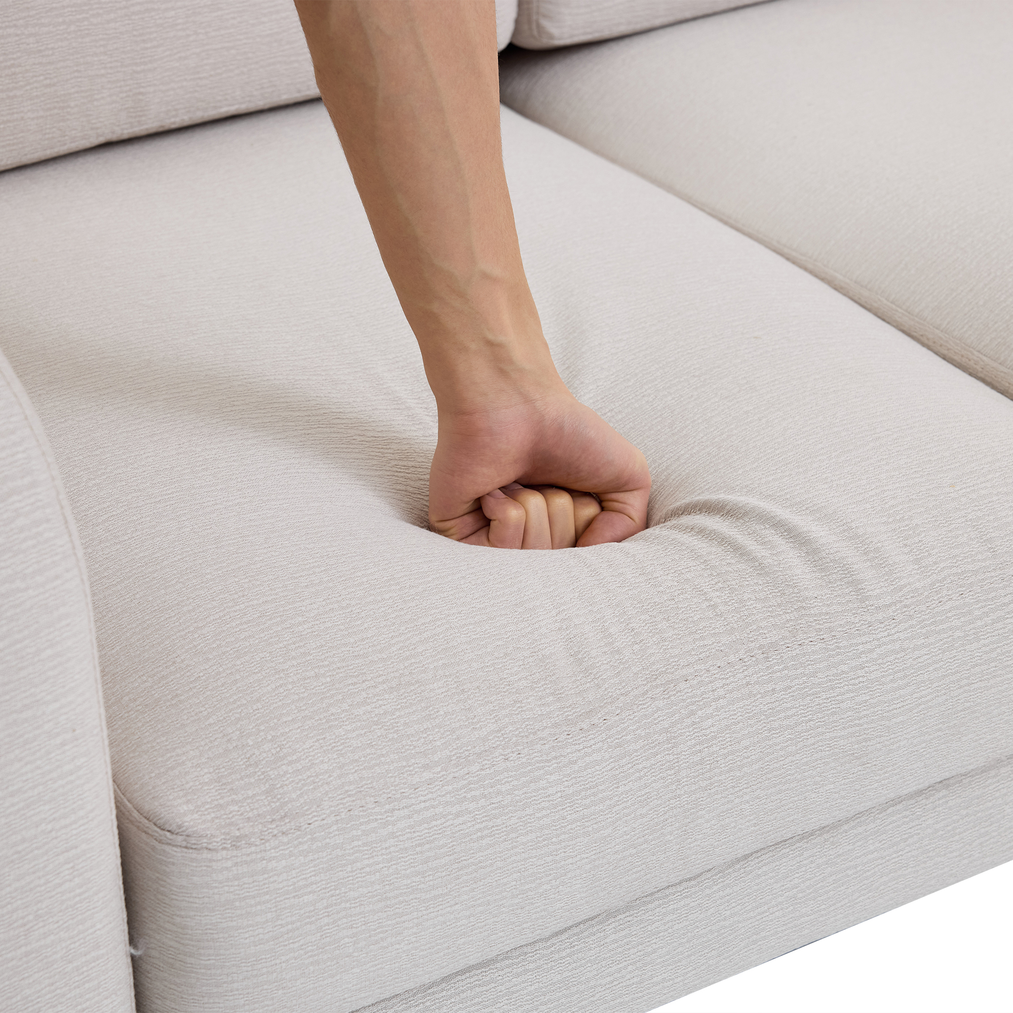 Canapé d’angle en L 3 places 204 x 136 x 80 cm, modulable, en tissu, Beige - vue complémentaire