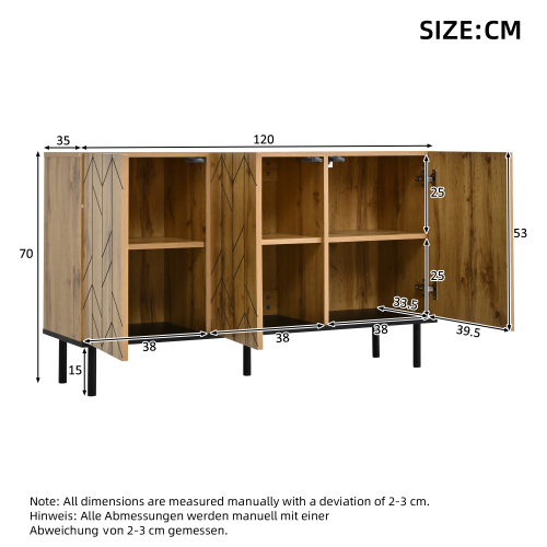 Dimensions du buffet noir et effet bois de 120 cm