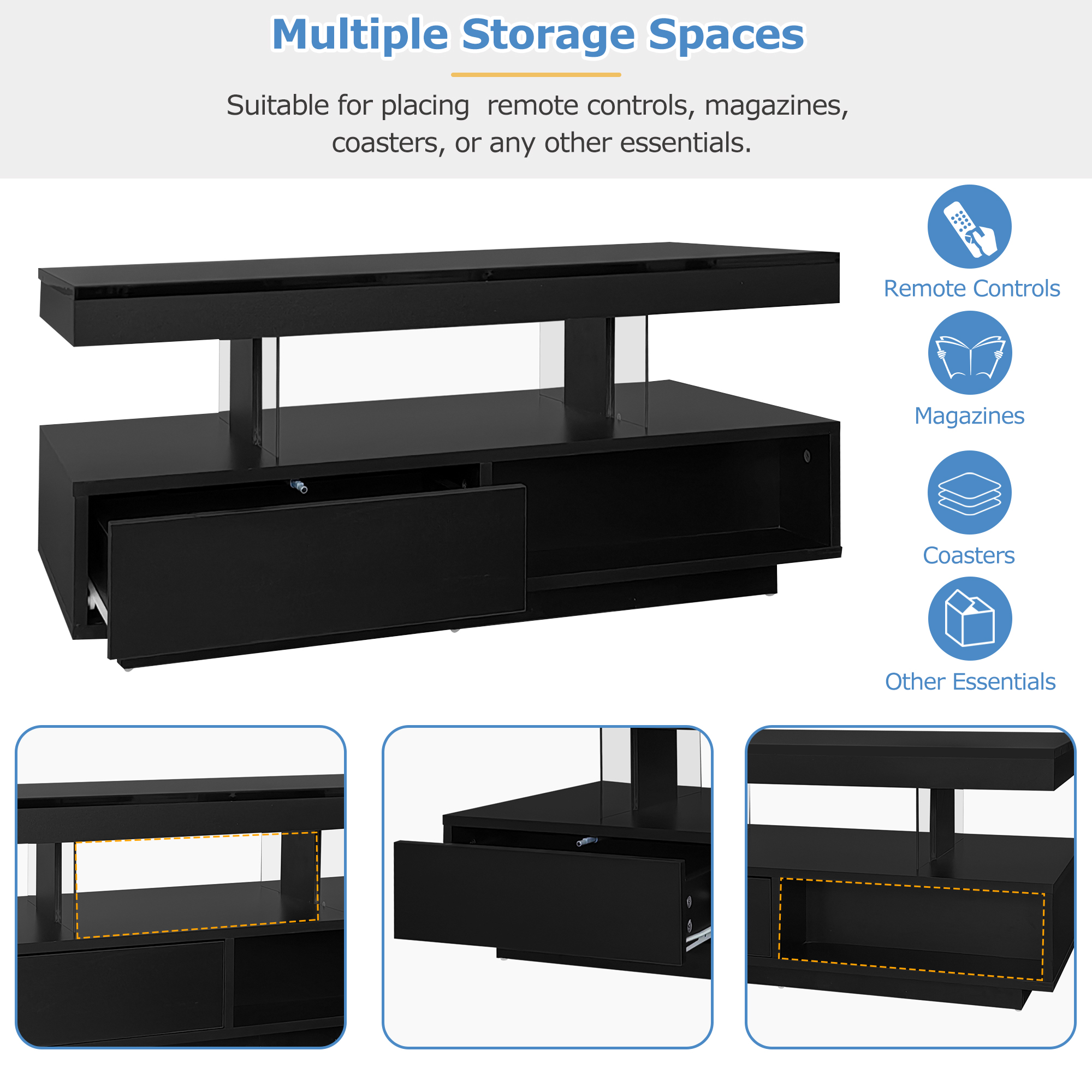 Table basse noire 95 cm LED - vue 7