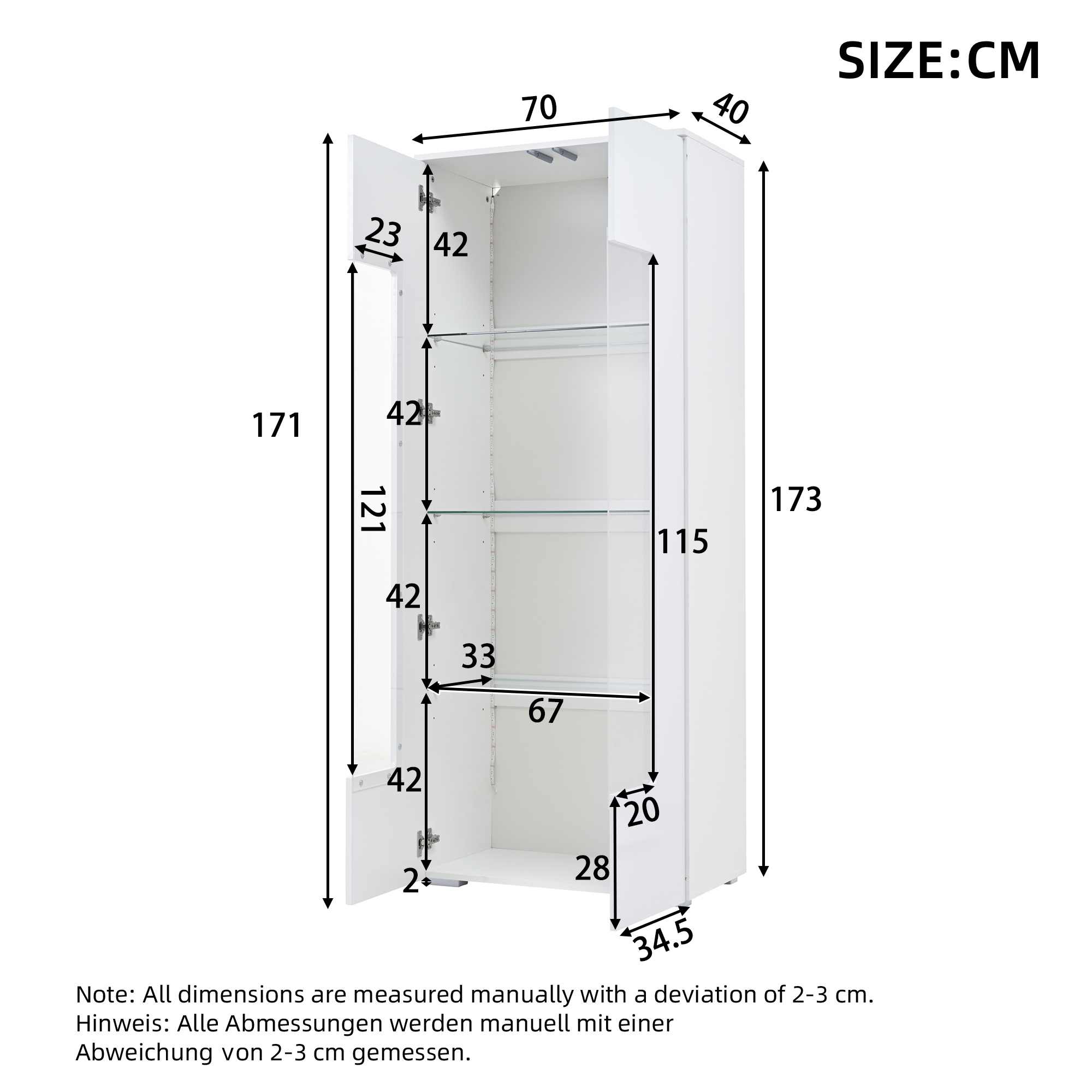 Dimensions du vitrine