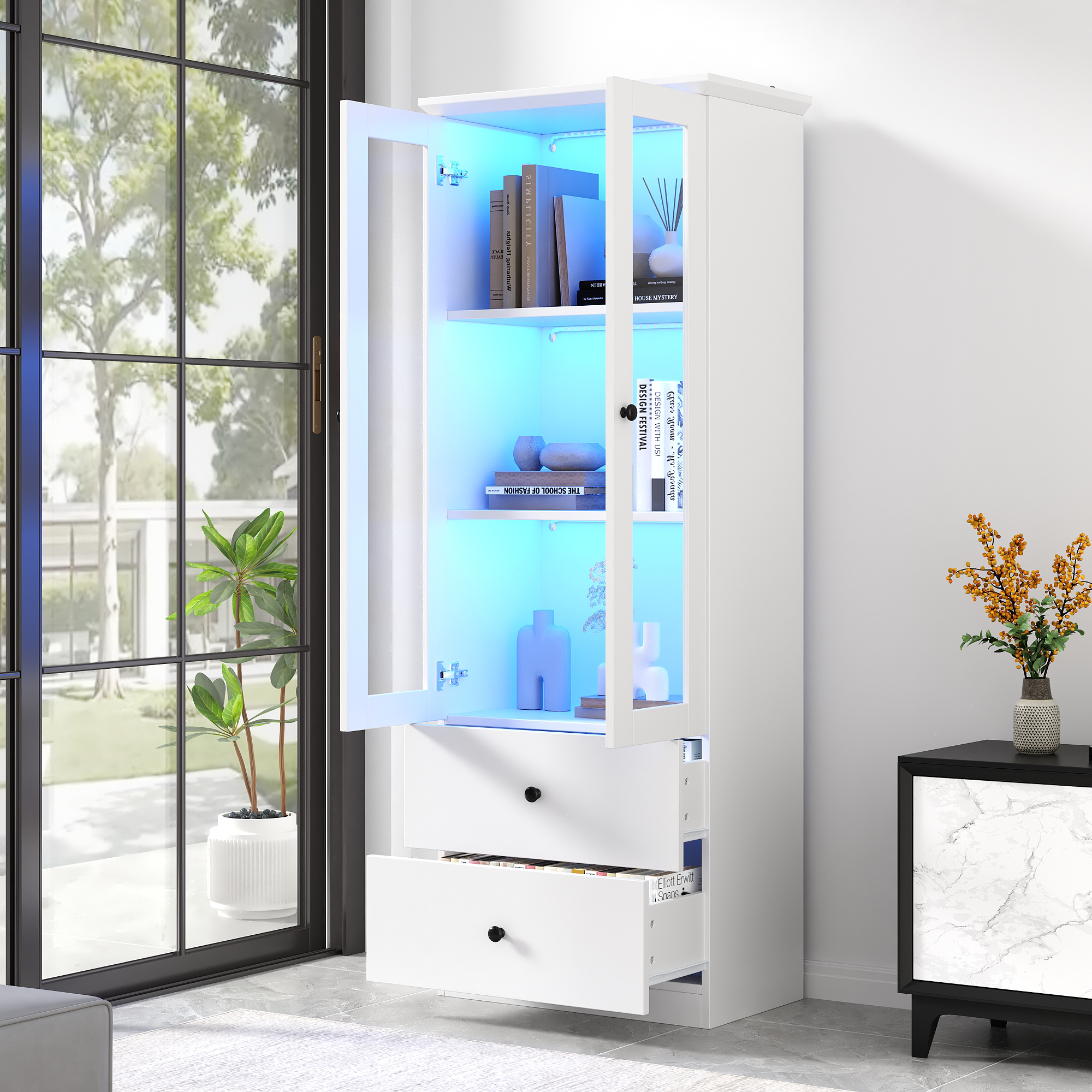 Vitrine blanche mate LED 165 cm - vue 3