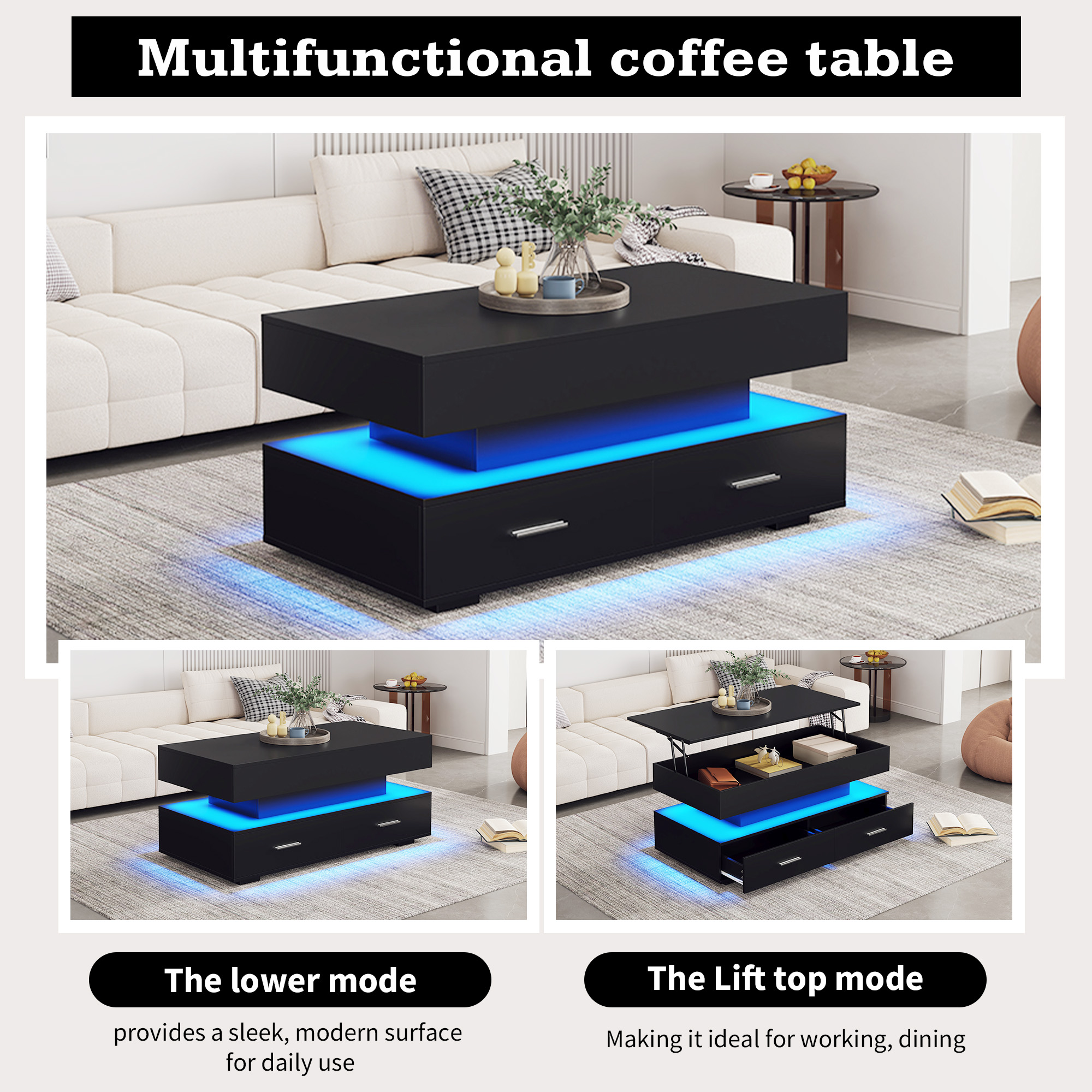 Table basse noire relevable hydraulique - vue 9