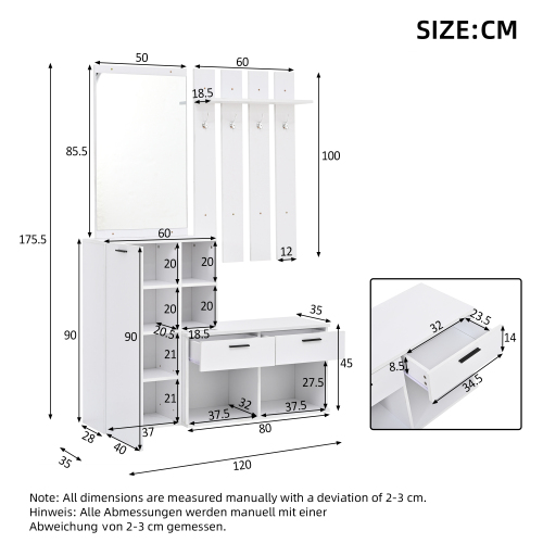 Dimensions du vestiaire d’entrée 120x35x175,5 cm