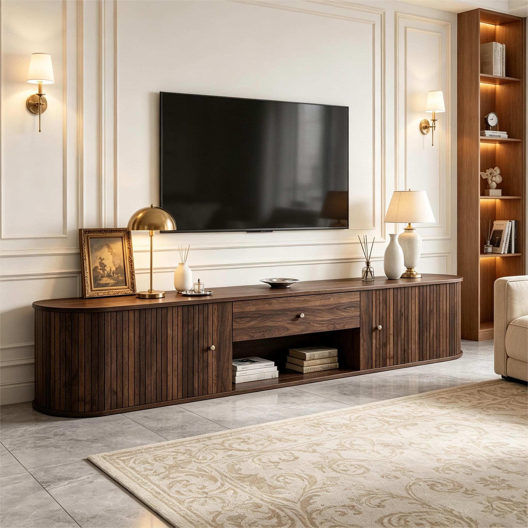 Fernsehtisch lowboard, TV-Schrank mit Runddesign u
