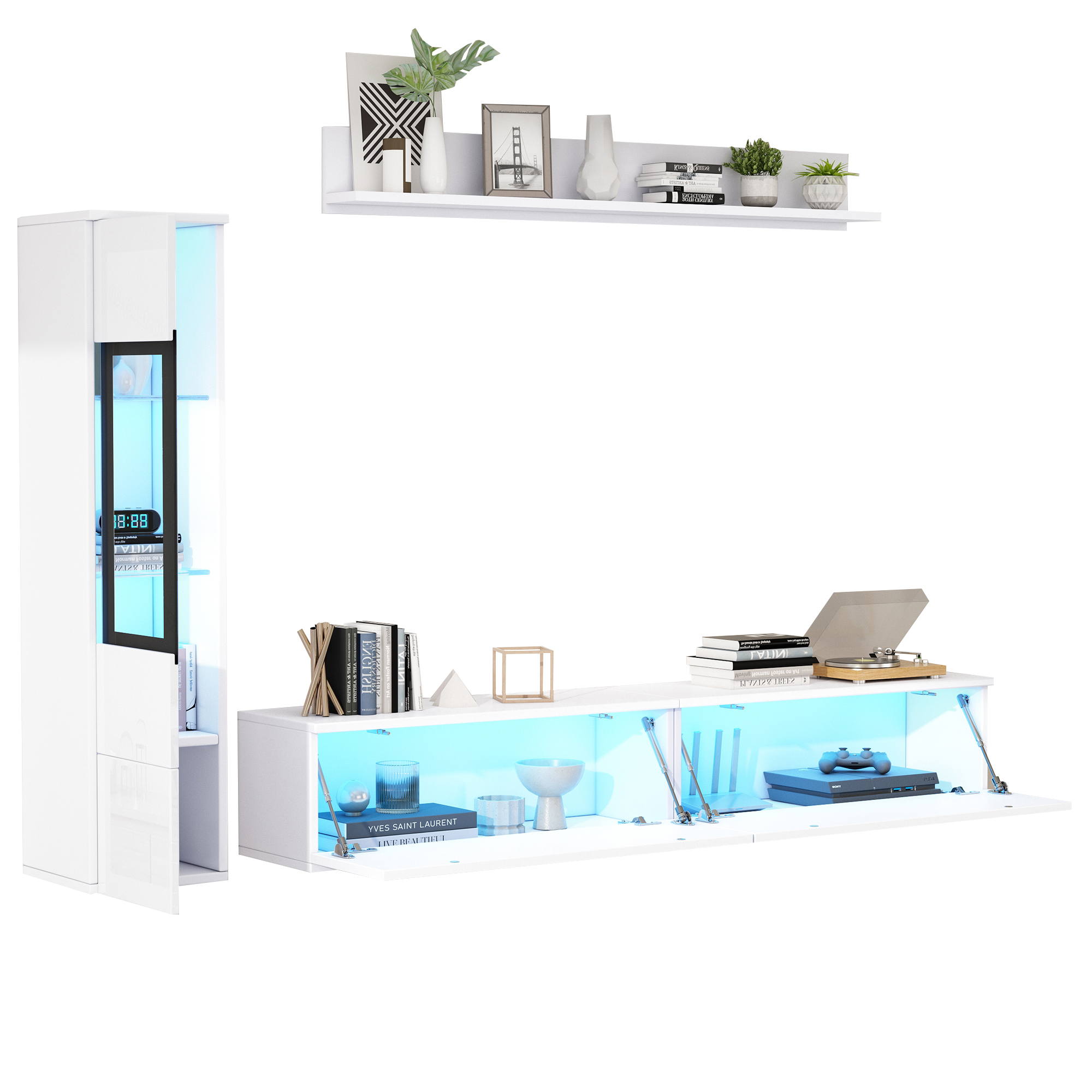 Ensemble mural TV 3 pièces blanc - vue 9
