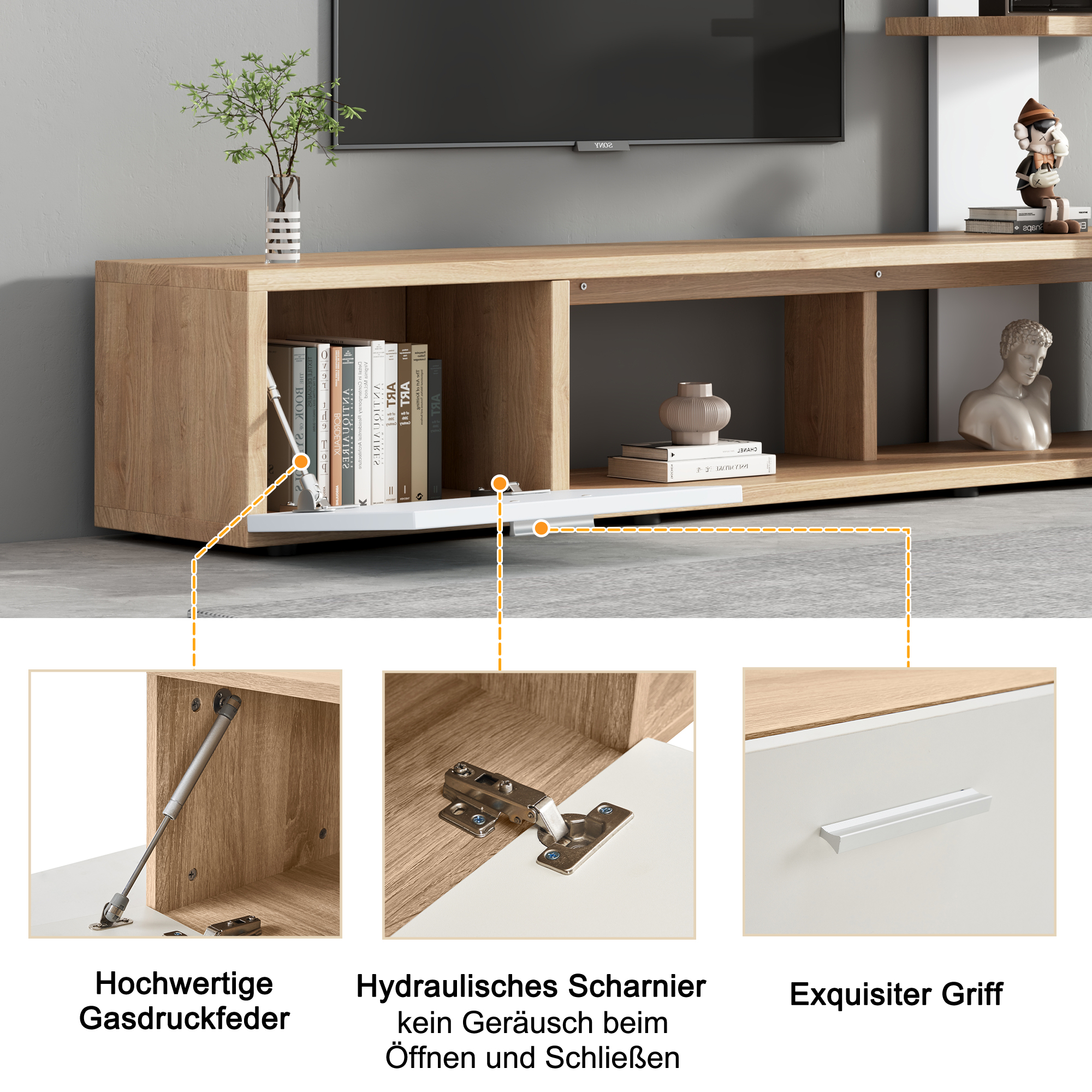 Meuble TV mural blanc bois 180 cm - vue 3