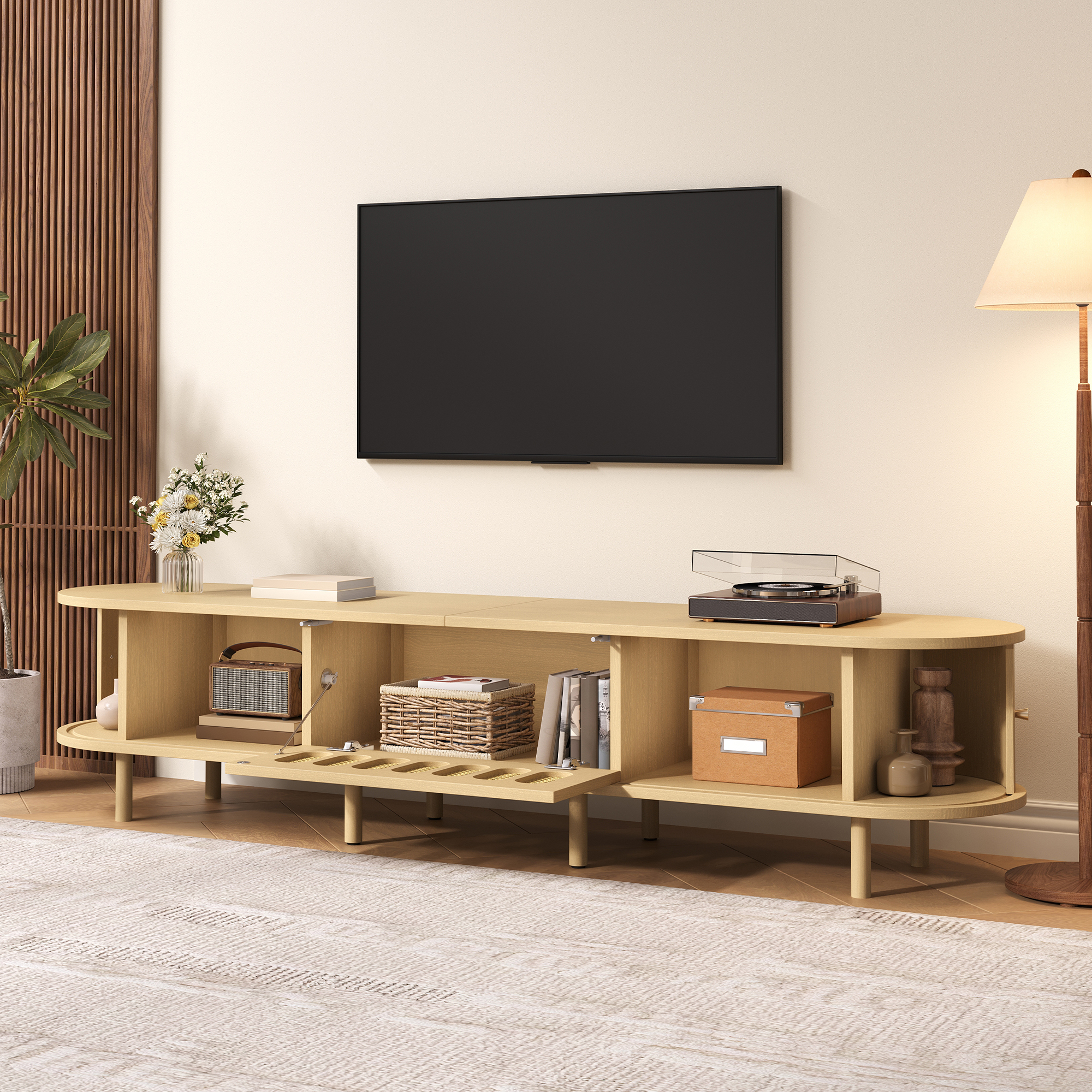 180*40*40cm Ovaler TV-Ständer in helle Holzfarbe, 