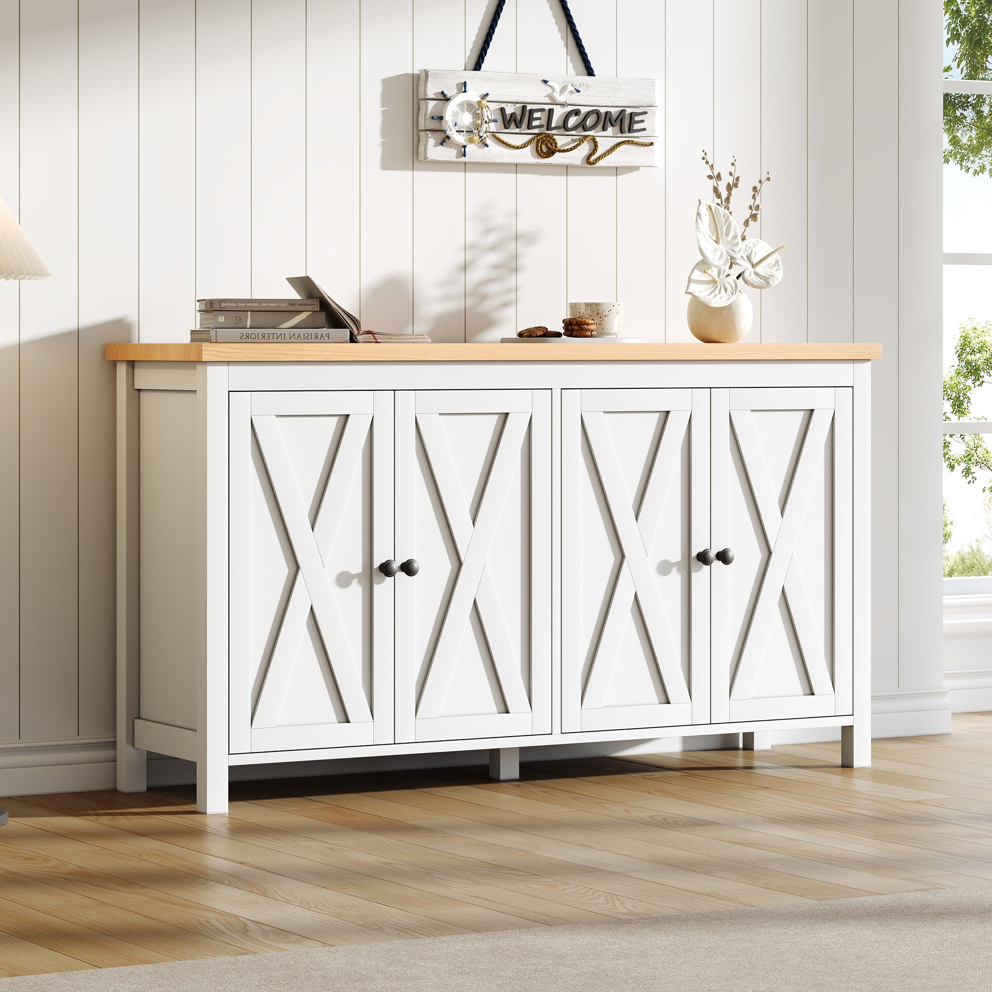 Modernes weiß Sideboard mit 4 Türen, mit Schwarzem