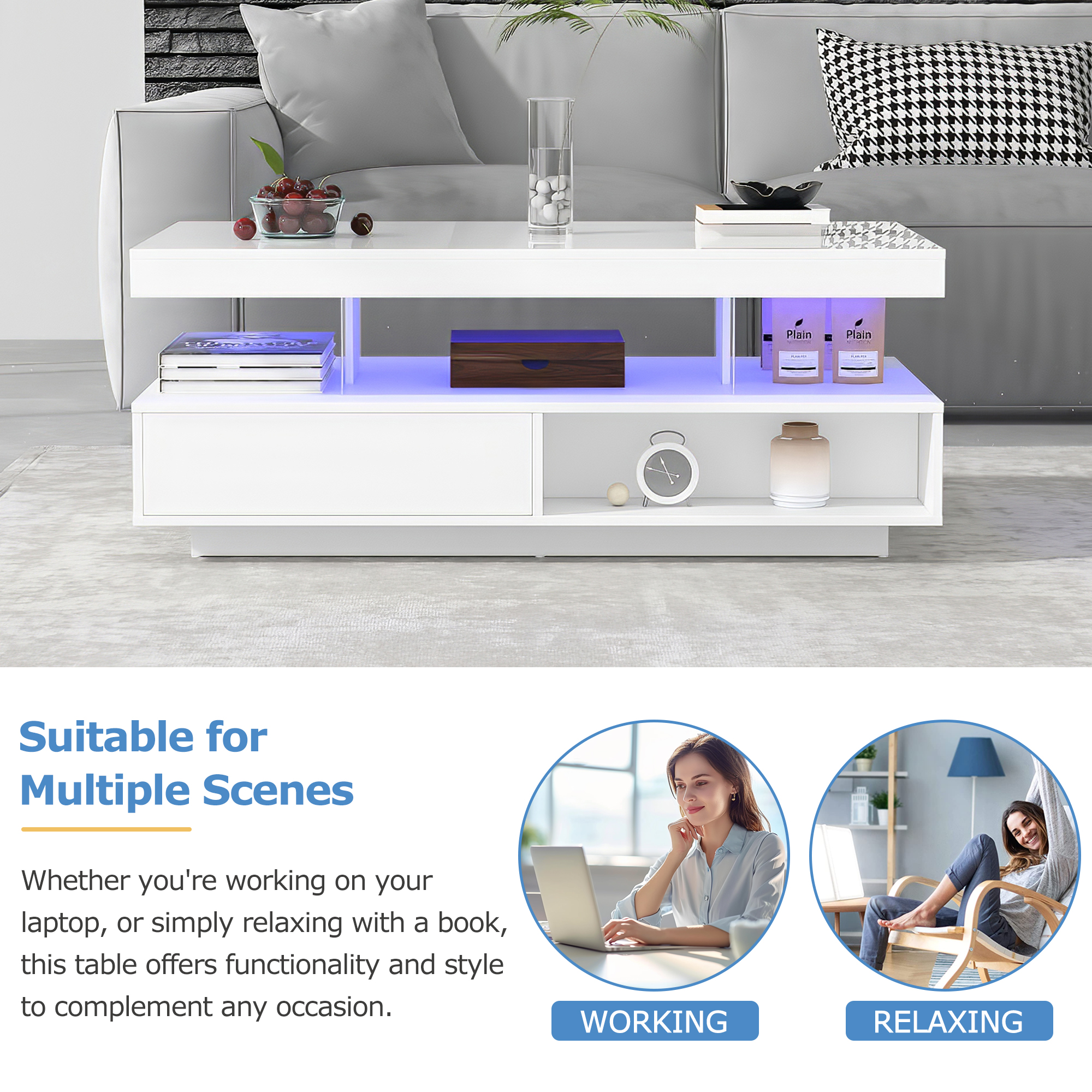 Table basse blanche 95 cm haute brillance - vue 8