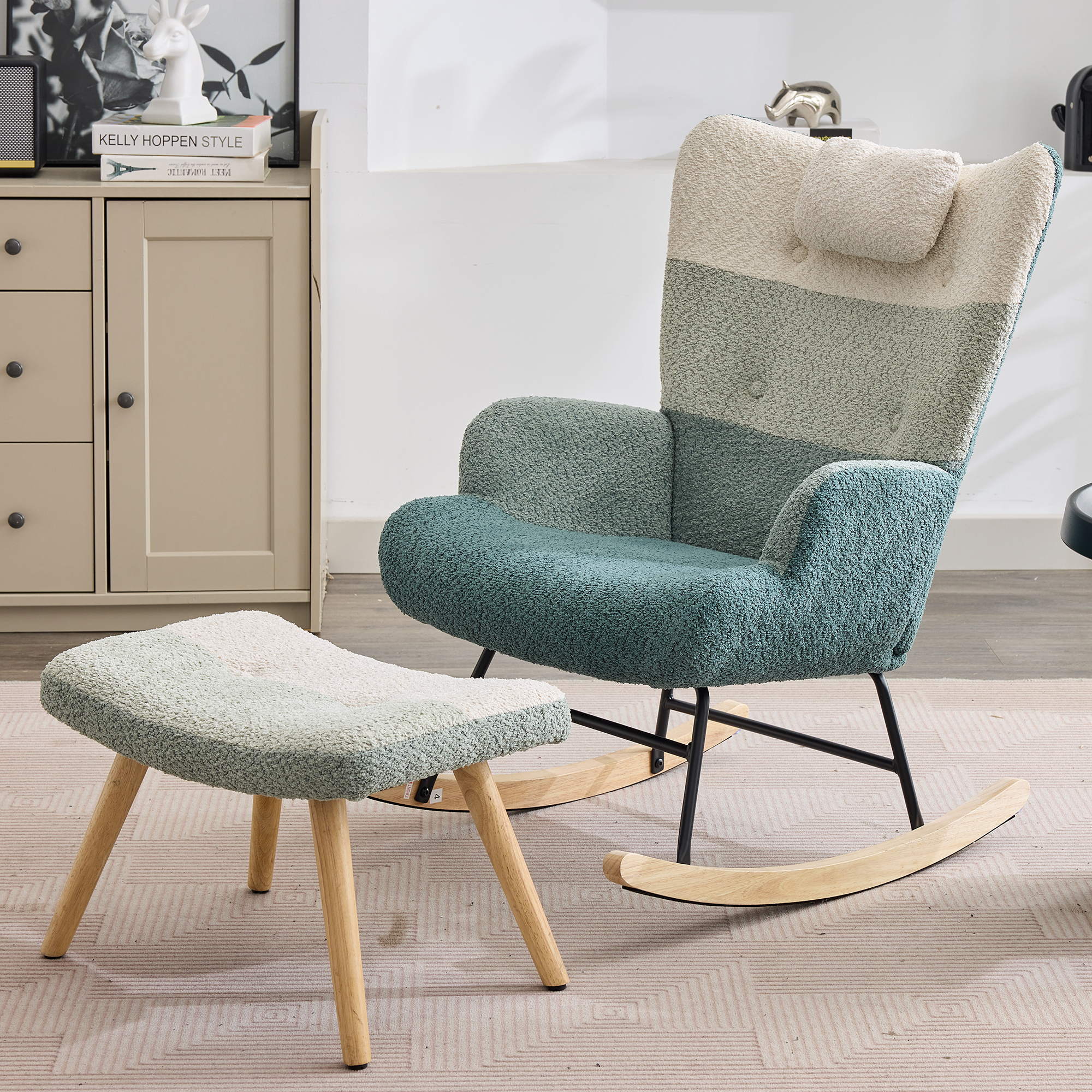 Fauteuil à bascule bouclette patchwork - vue 6