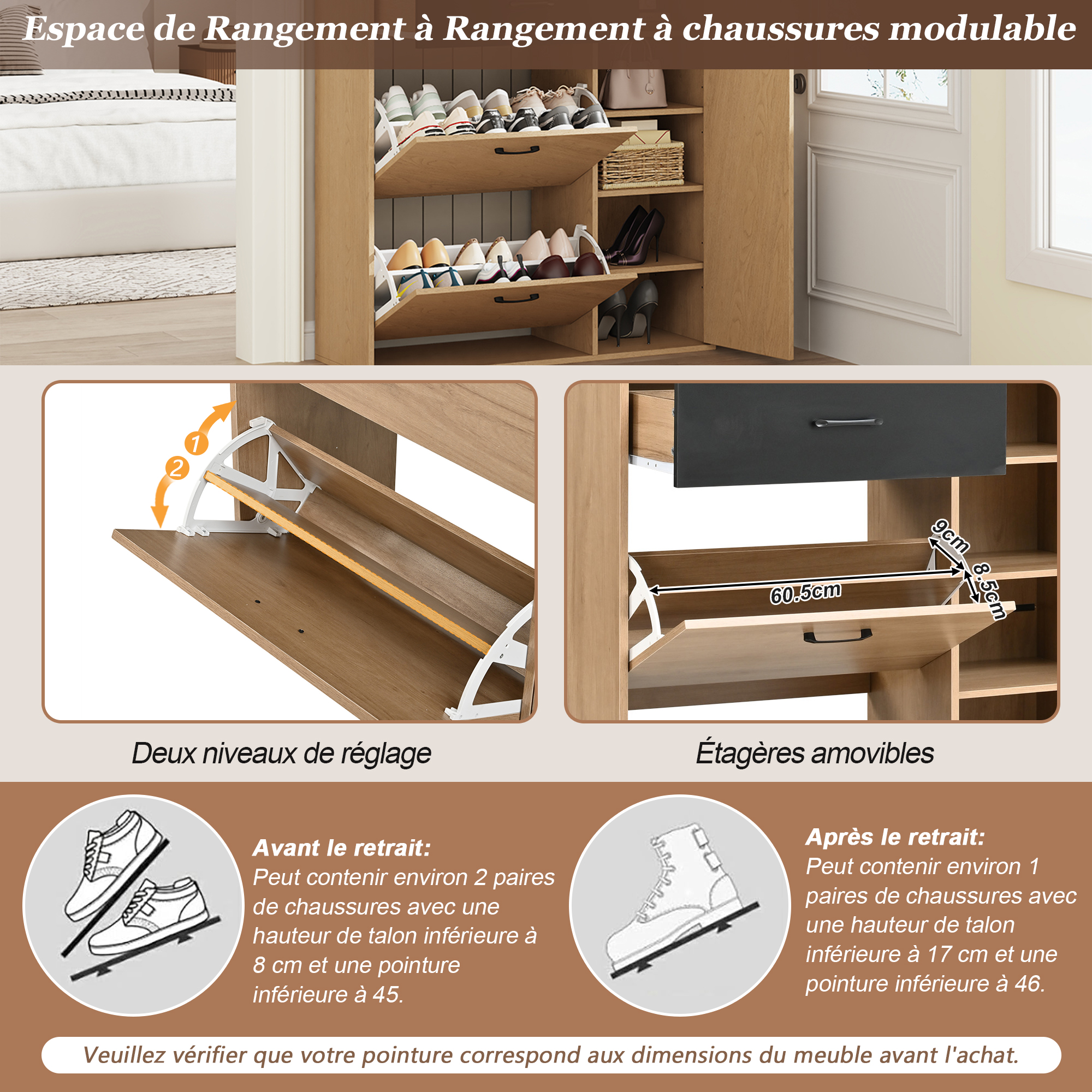 Détail du meuble à chaussures