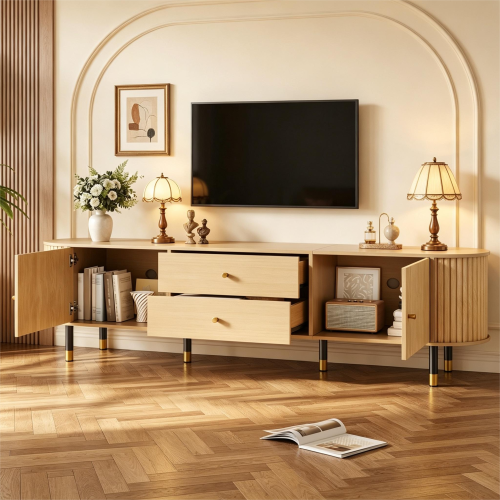 Rangements et passe-câbles du meuble TV