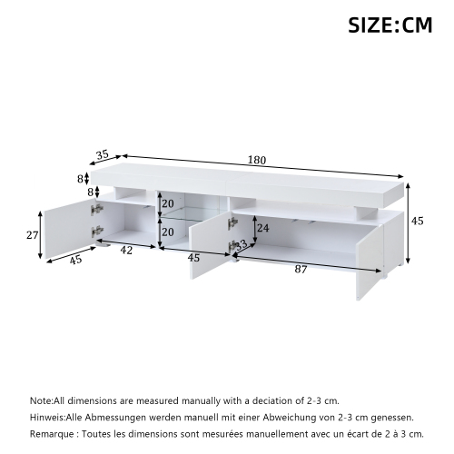 Détails finaux meuble TV LED blanc brillant