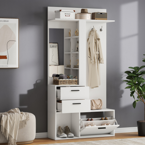 Miroir vertical en verre intégré au vestiaire blanc