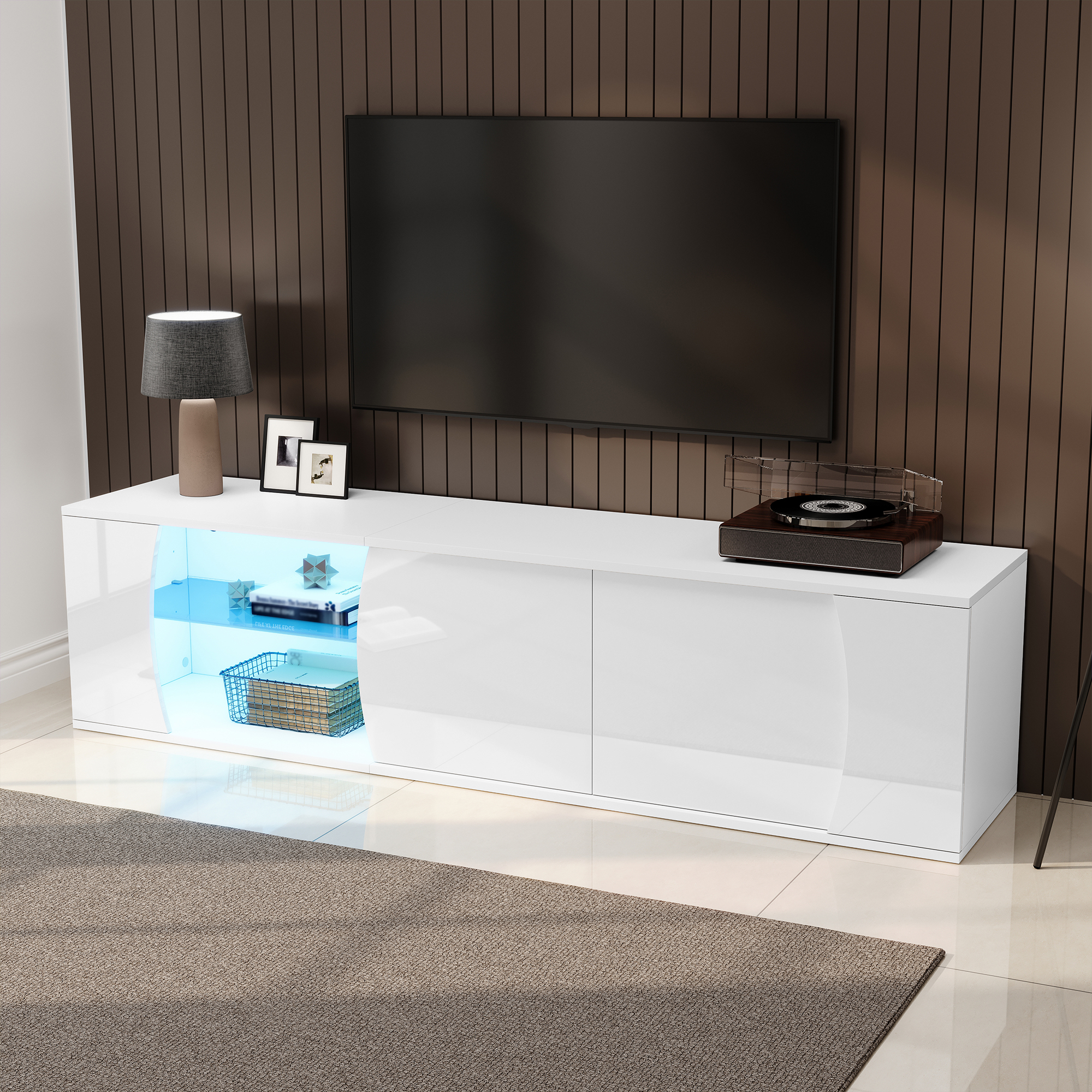 Meuble TV blanc 180cm vue d'ensemble