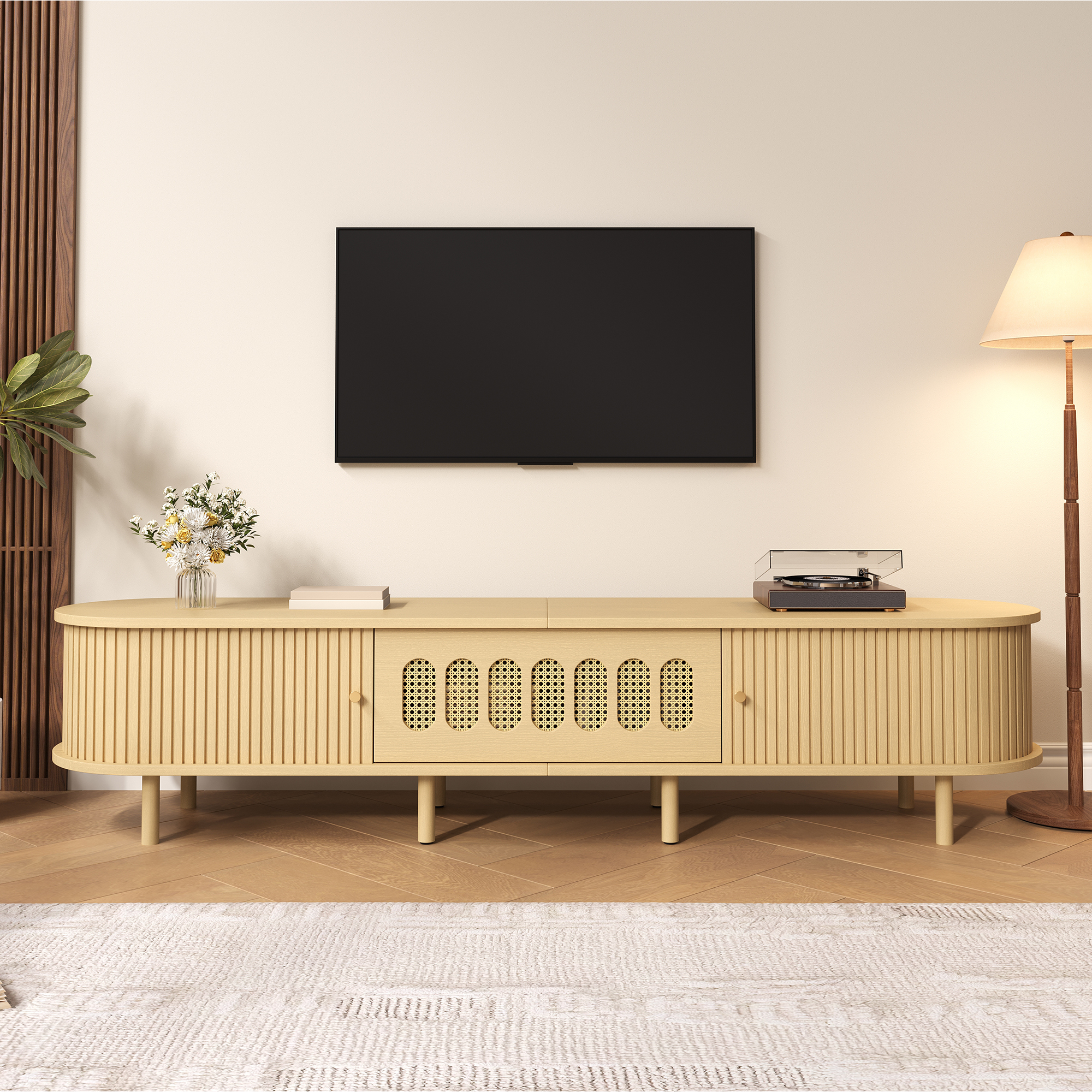 180*40*40cm Ovaler TV-Ständer in helle Holzfarbe, 