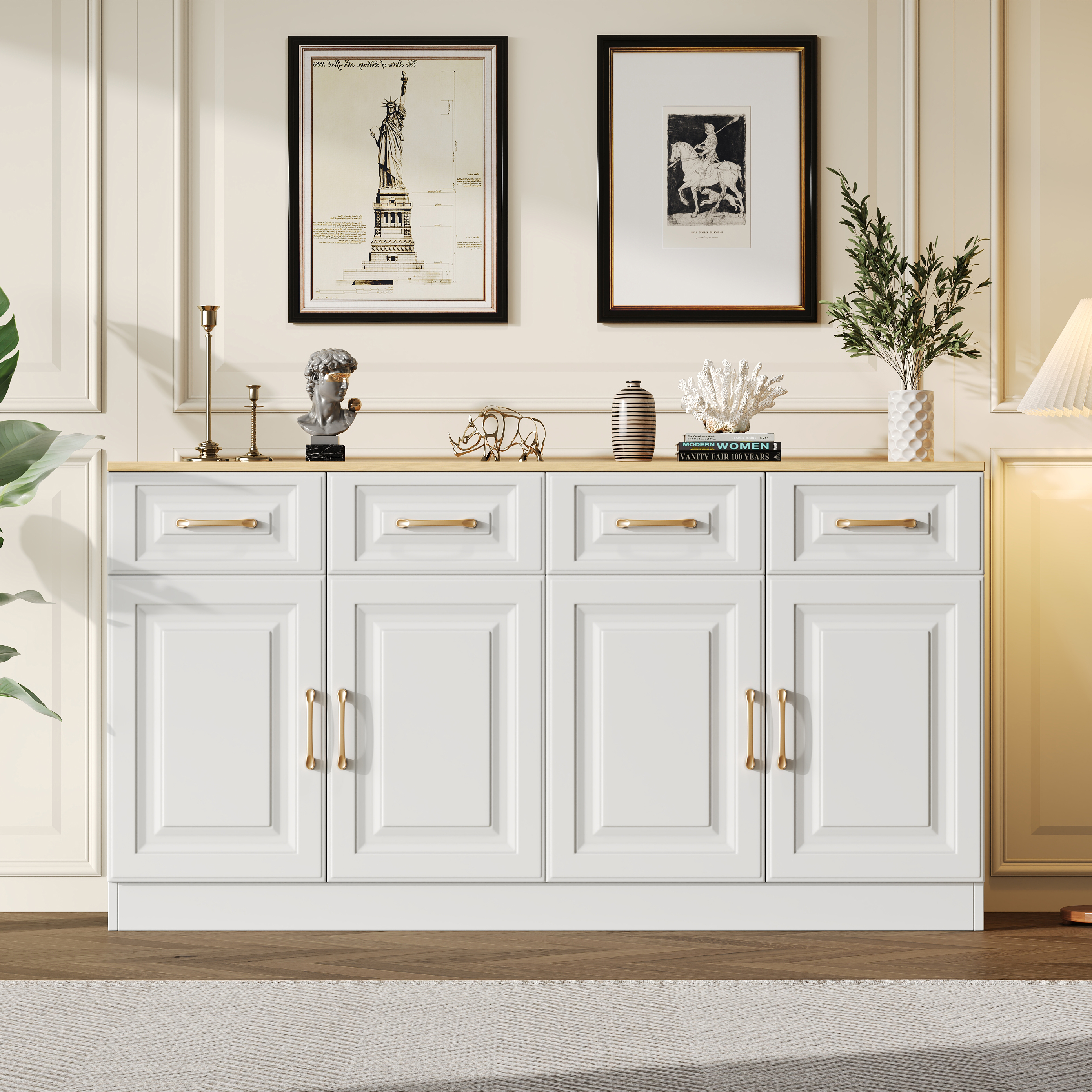 Buffet blanc chêne 4 portes grange - vue 1