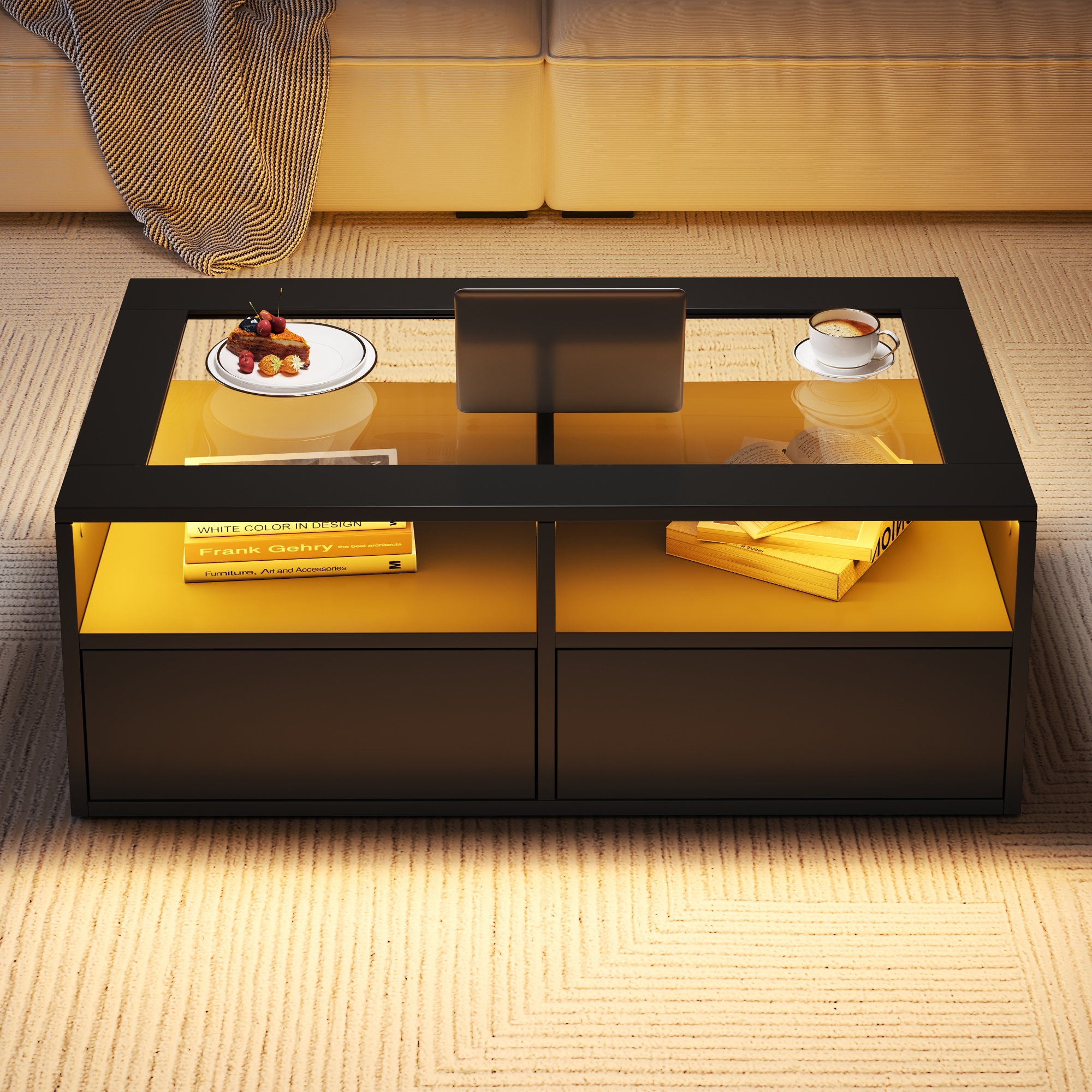 100*50*35cm  Couchtisch mit LED-Licht, sofatisch m