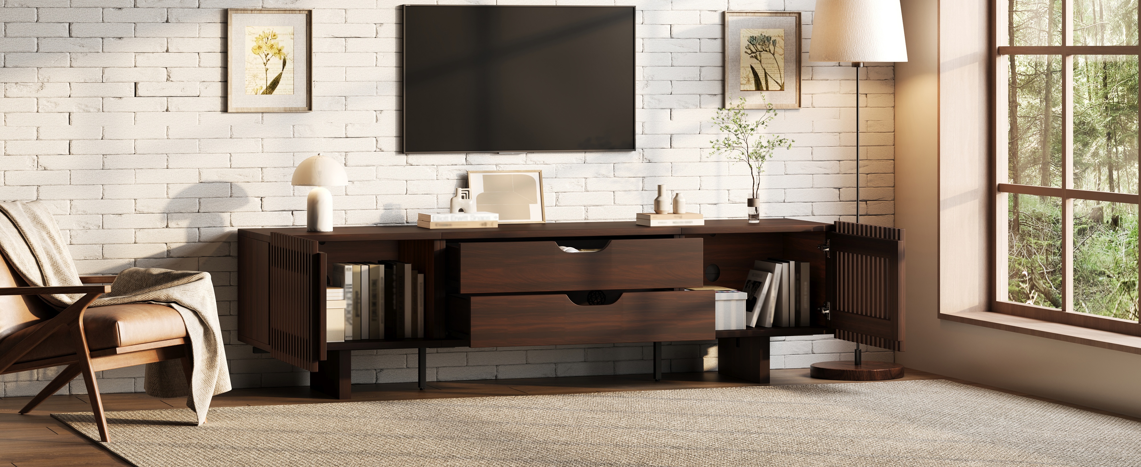 180*40*45cm TV-Ständer in Nussbaum dunkel, Verfügt