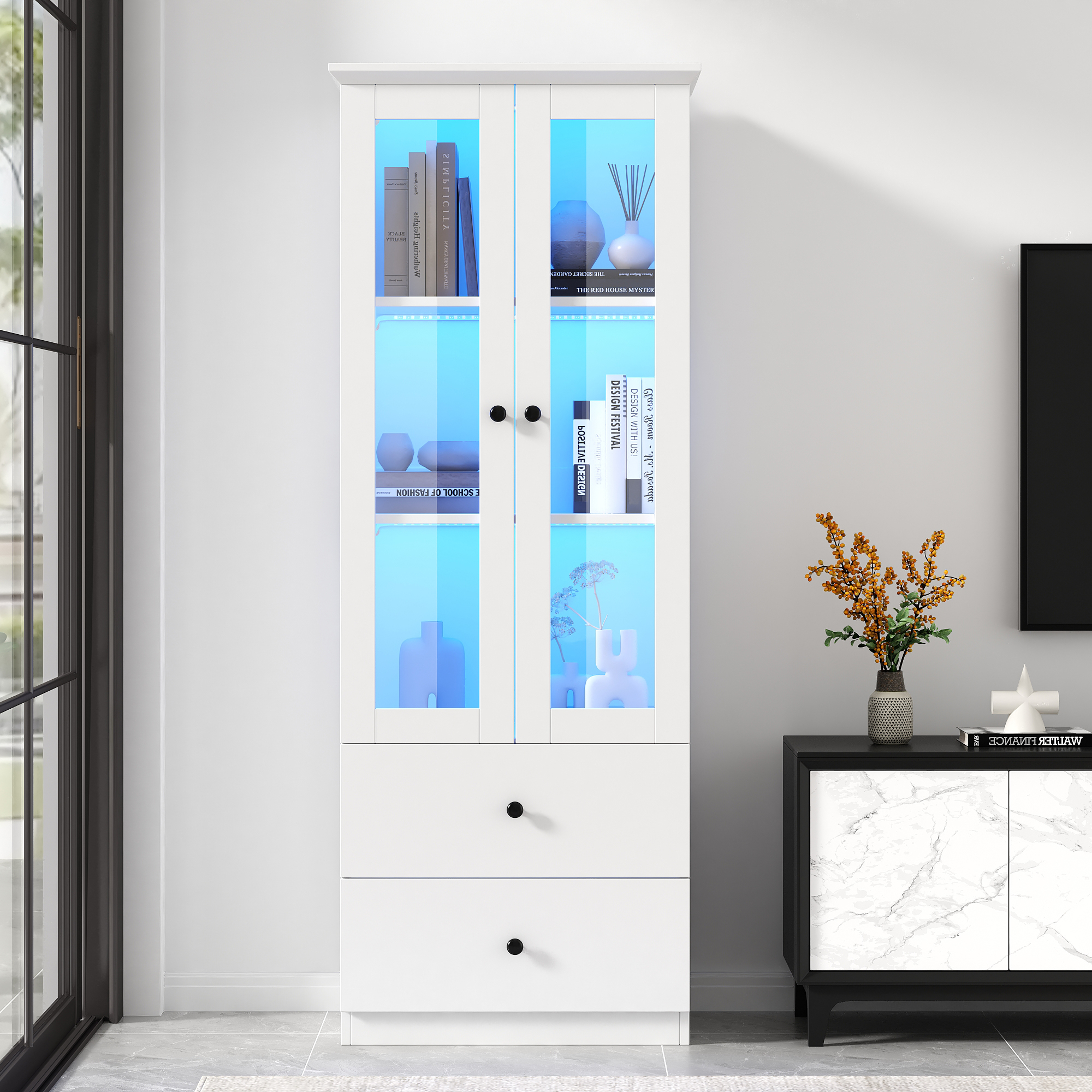 Vitrine blanche mate LED 165 cm - vue 8
