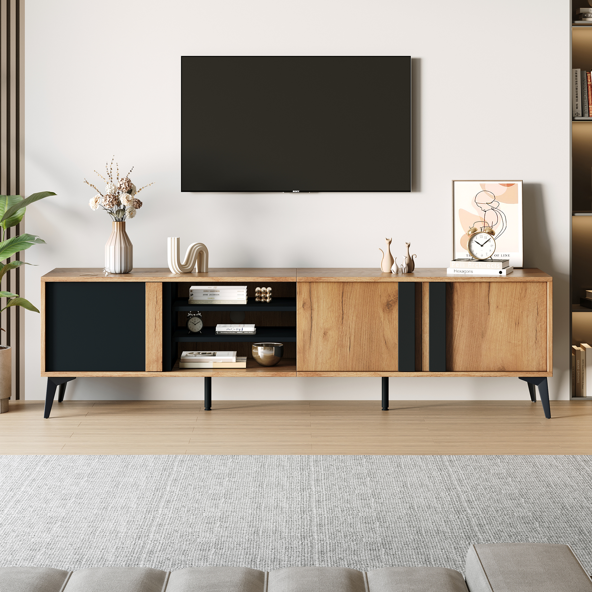 Rustikales Braun-TV-Schrank, Lowboard,TV-Board, TV