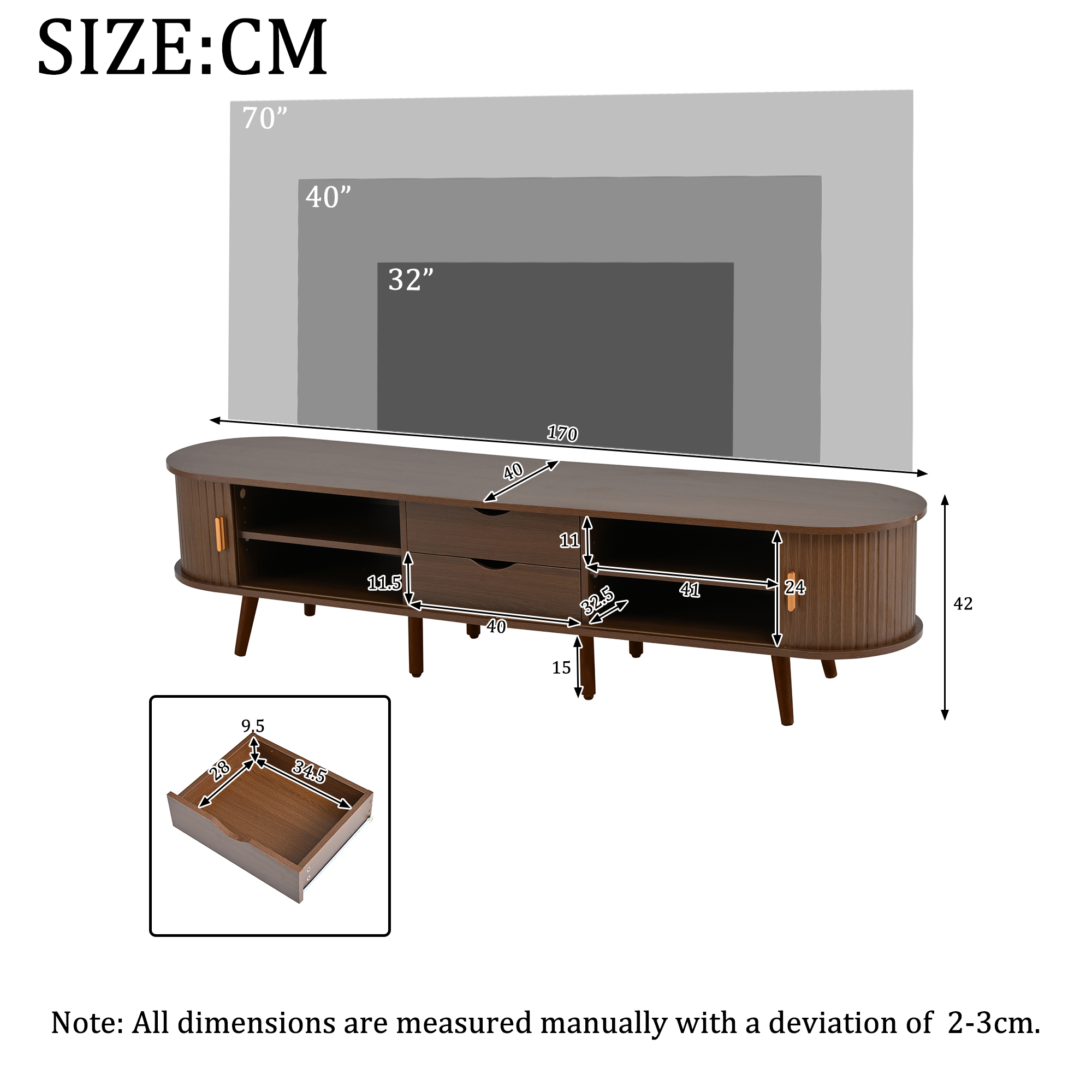170 x 40 x 42cm  Wohnzimmer-TV-Schrank mit Staurau