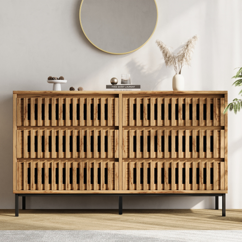 Commode effet bois naturel avec six tiroirs