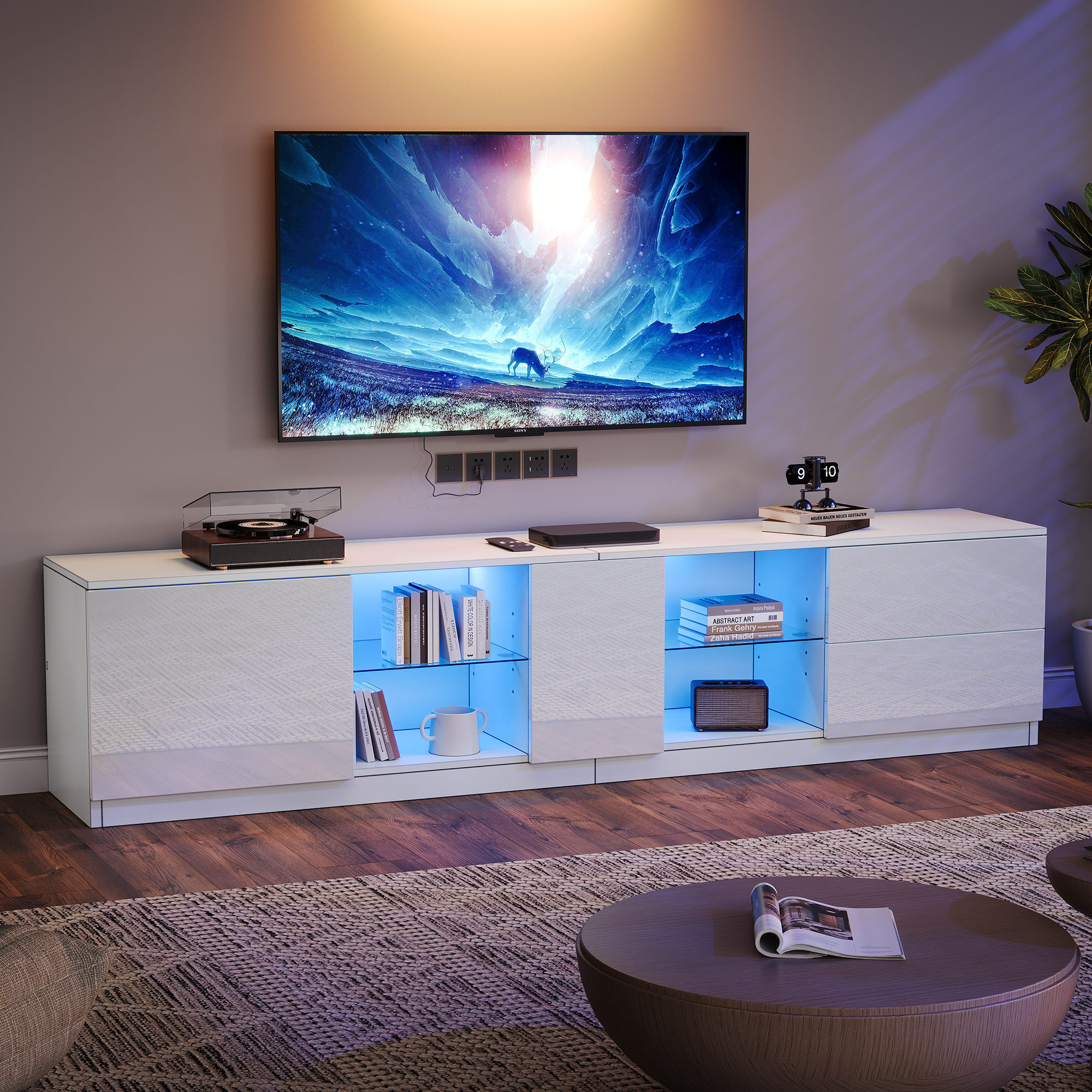 160 x 40 x 52 cm TV-Ständer, Hochglanz-Kommode, Si