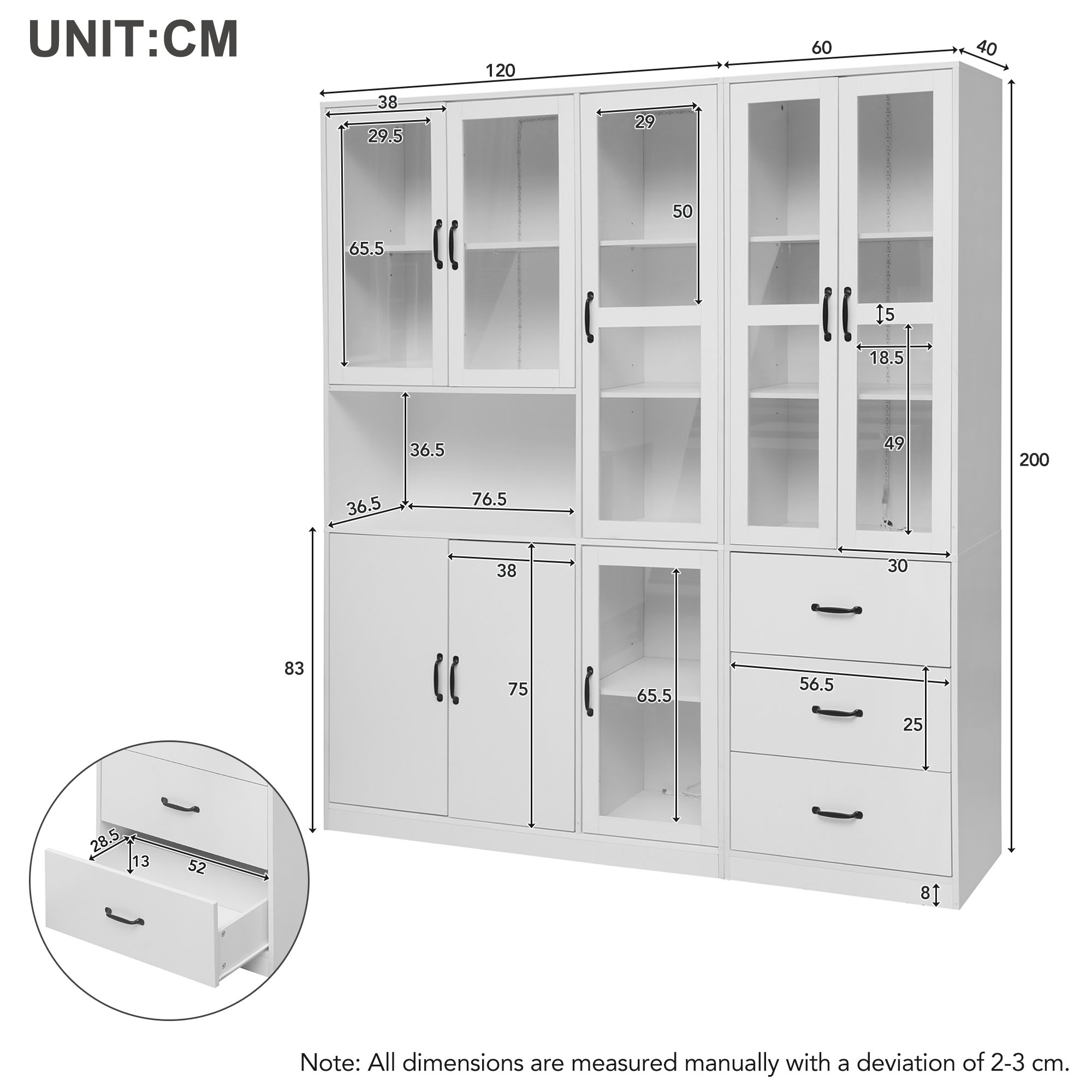 Dimensions du vitrine