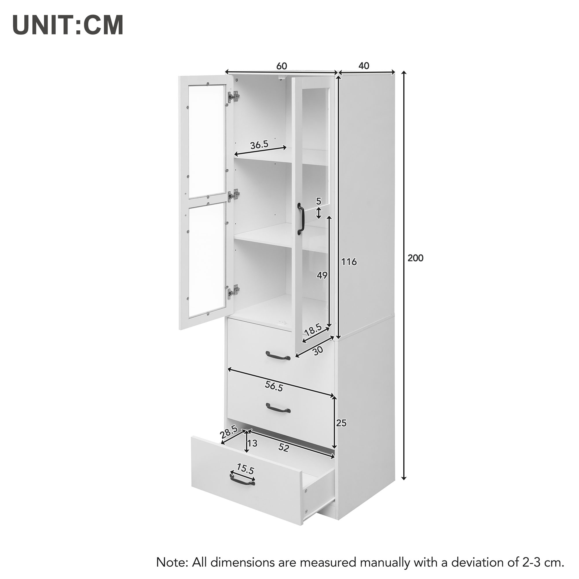 Dimensions du vitrine