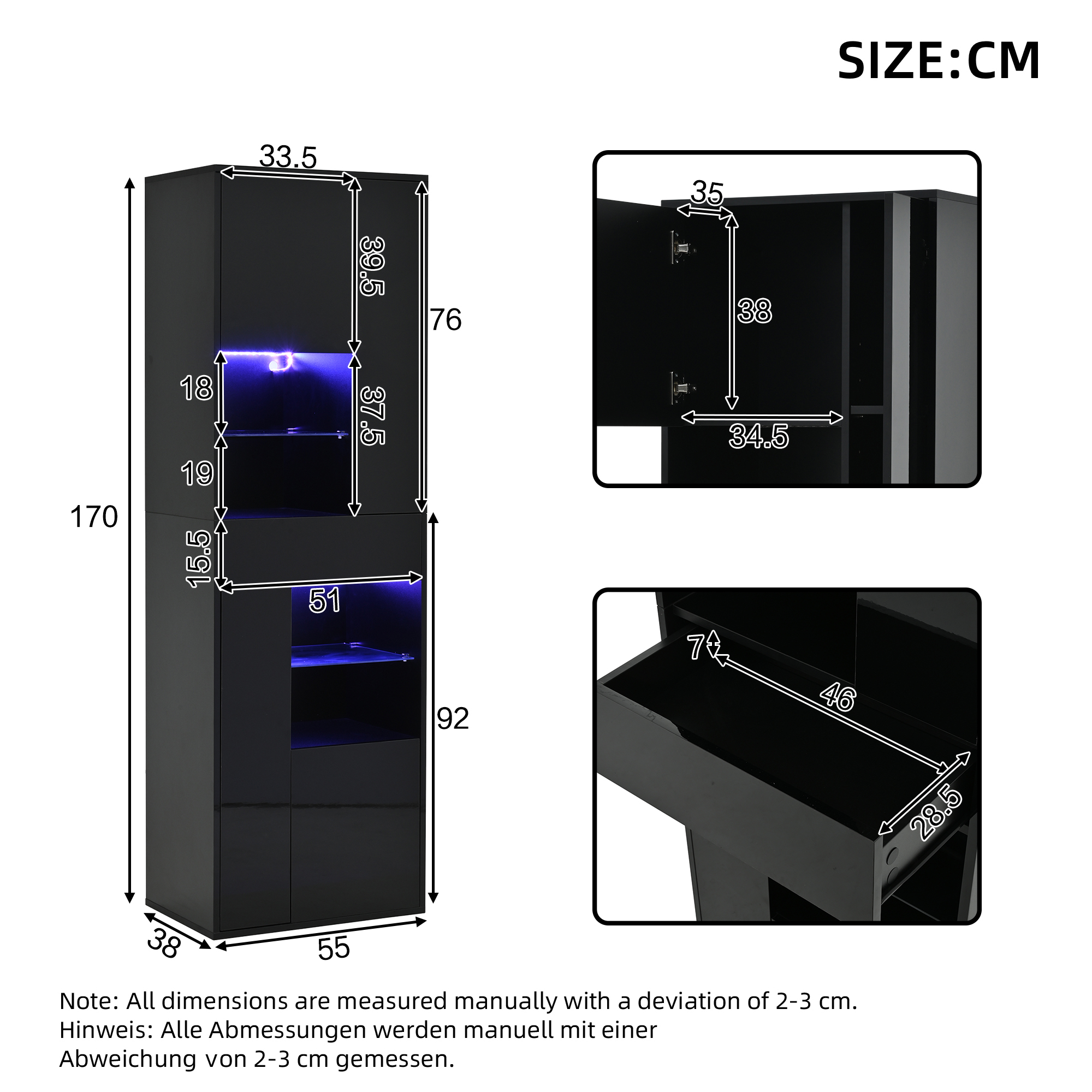 Dimensions du vitrine