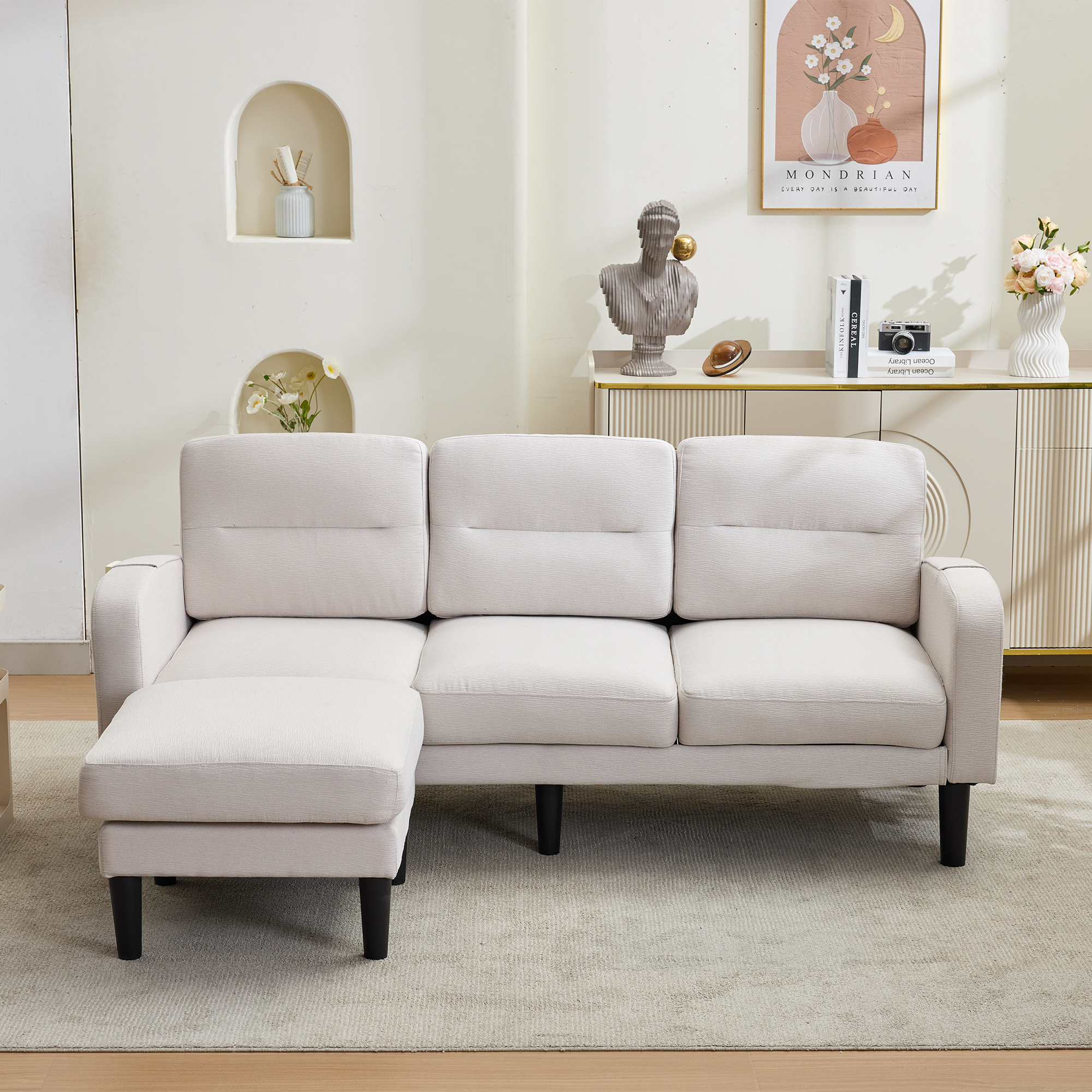 Canapé angle beige modulable