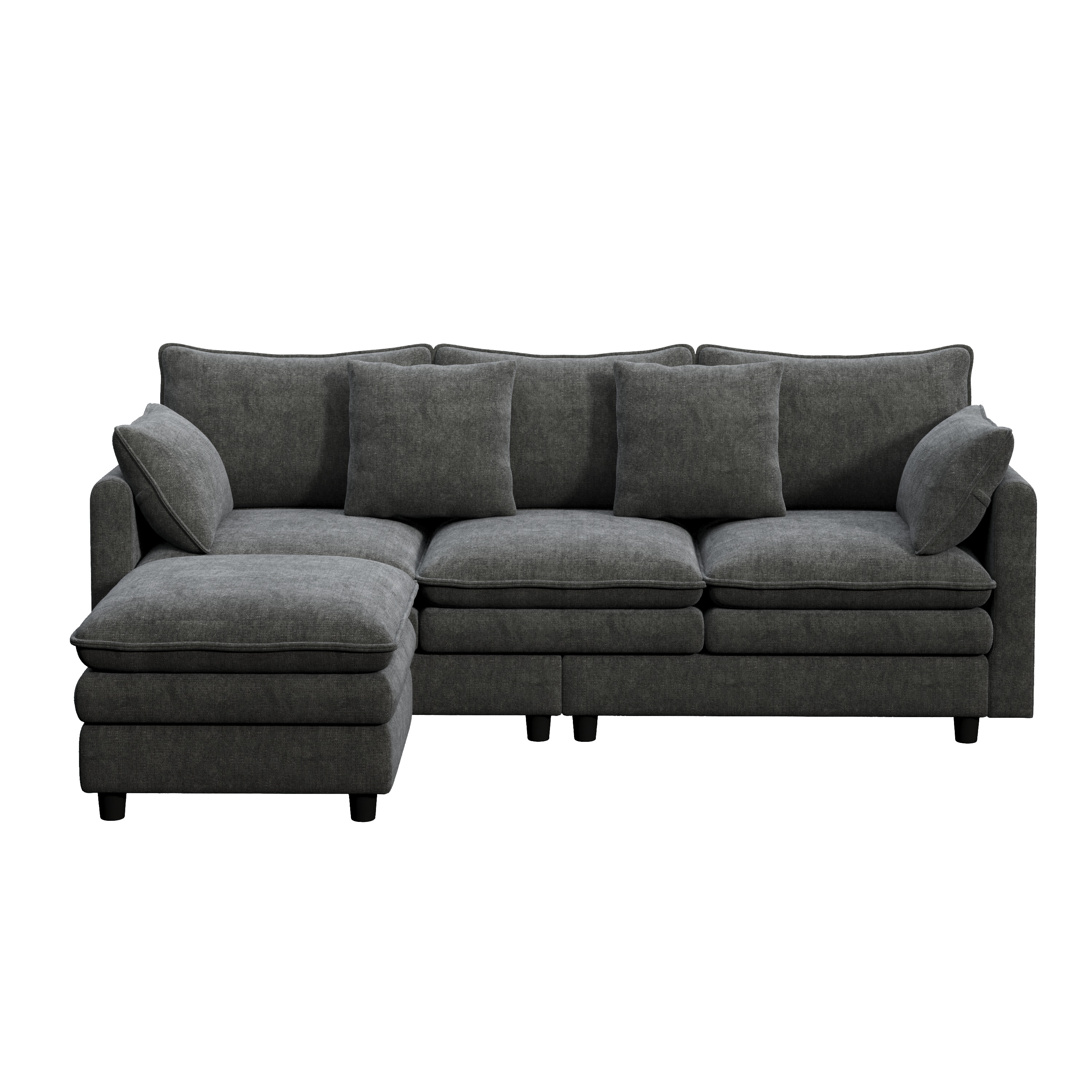 L-förmiges Ecksofa mit 4 Zierkissen und 3 Rückenle