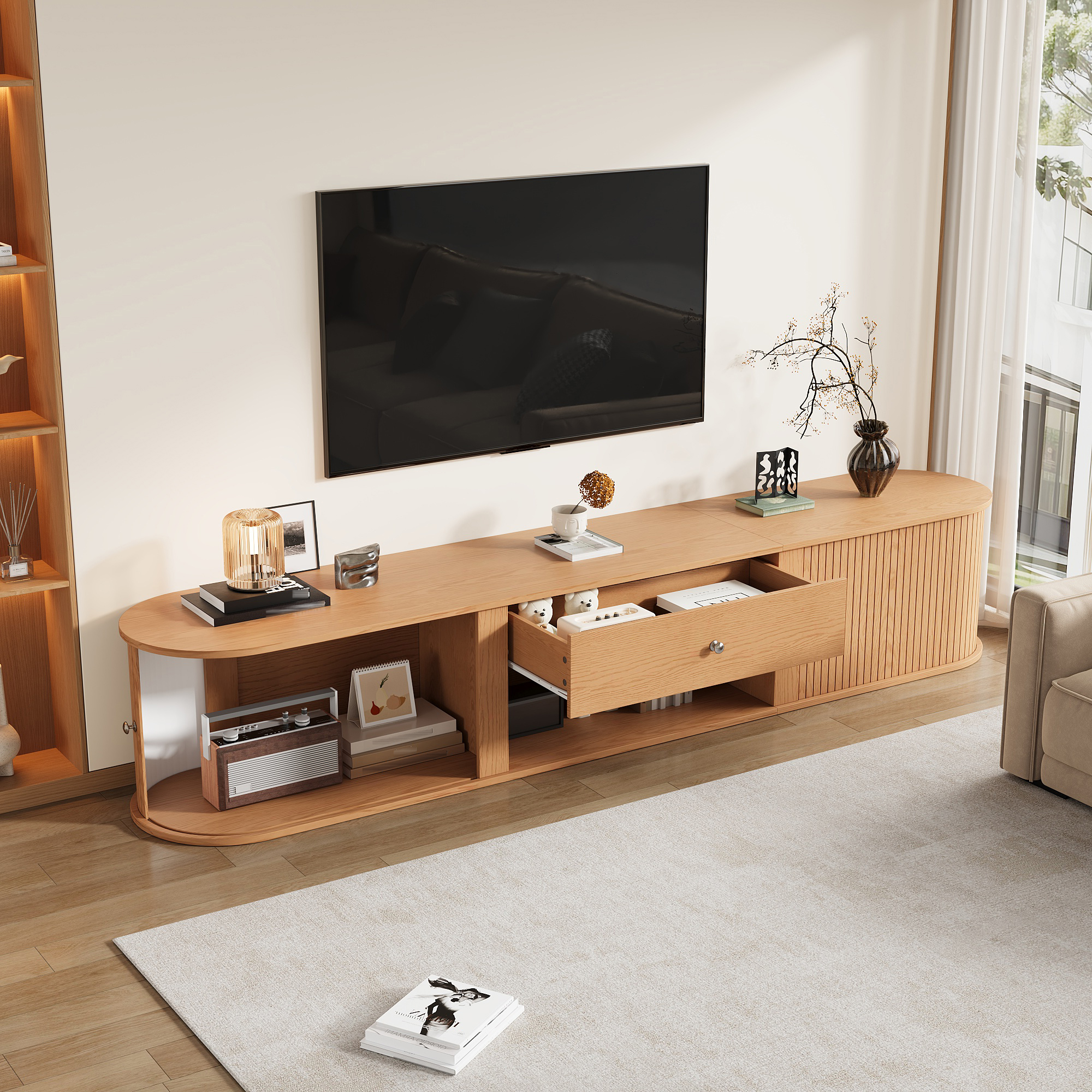 Fernsehtisch lowboard, TV-Schrank mit Runddesign u