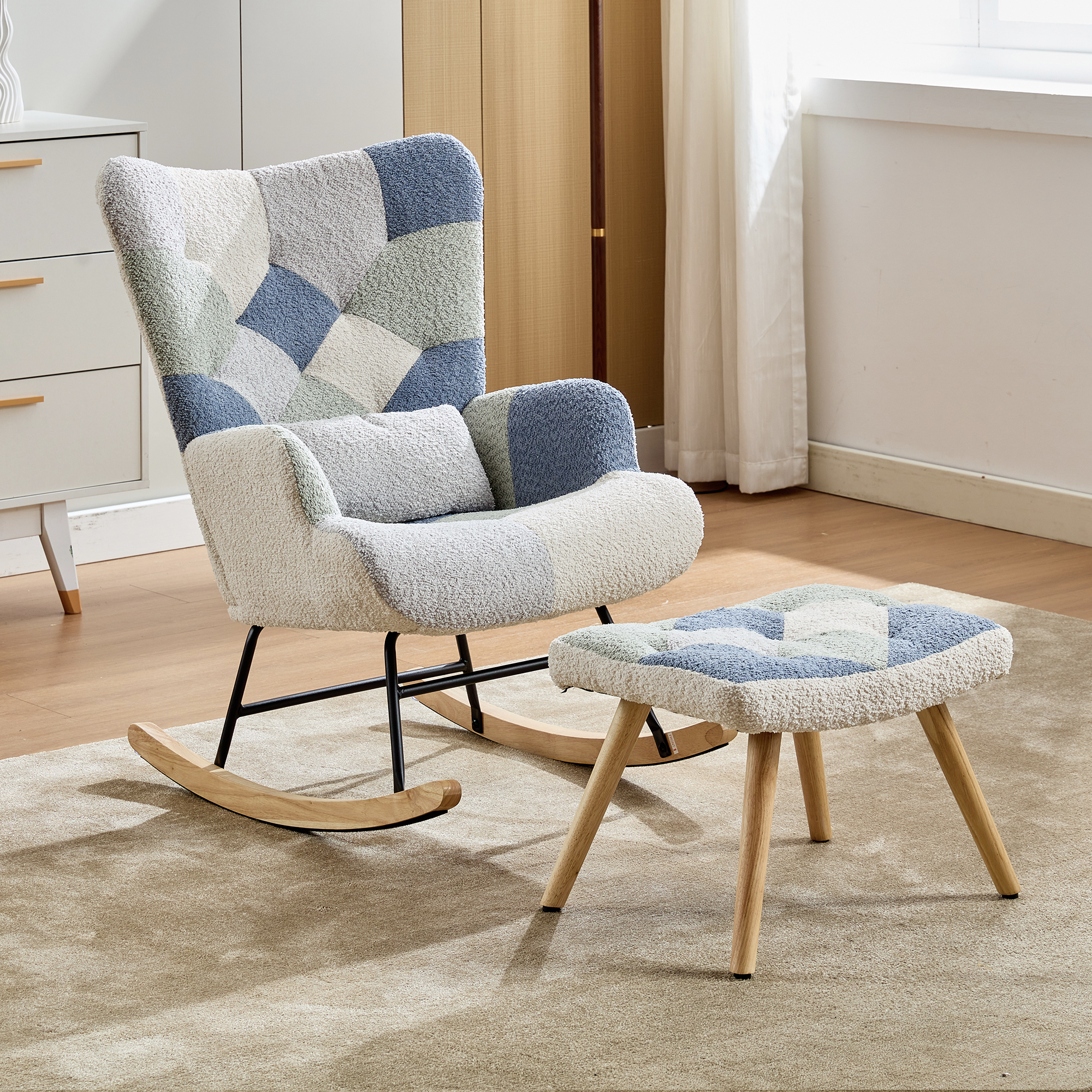 Schaukel-Relaxsessel mit Fußhocker, moderner Stoff